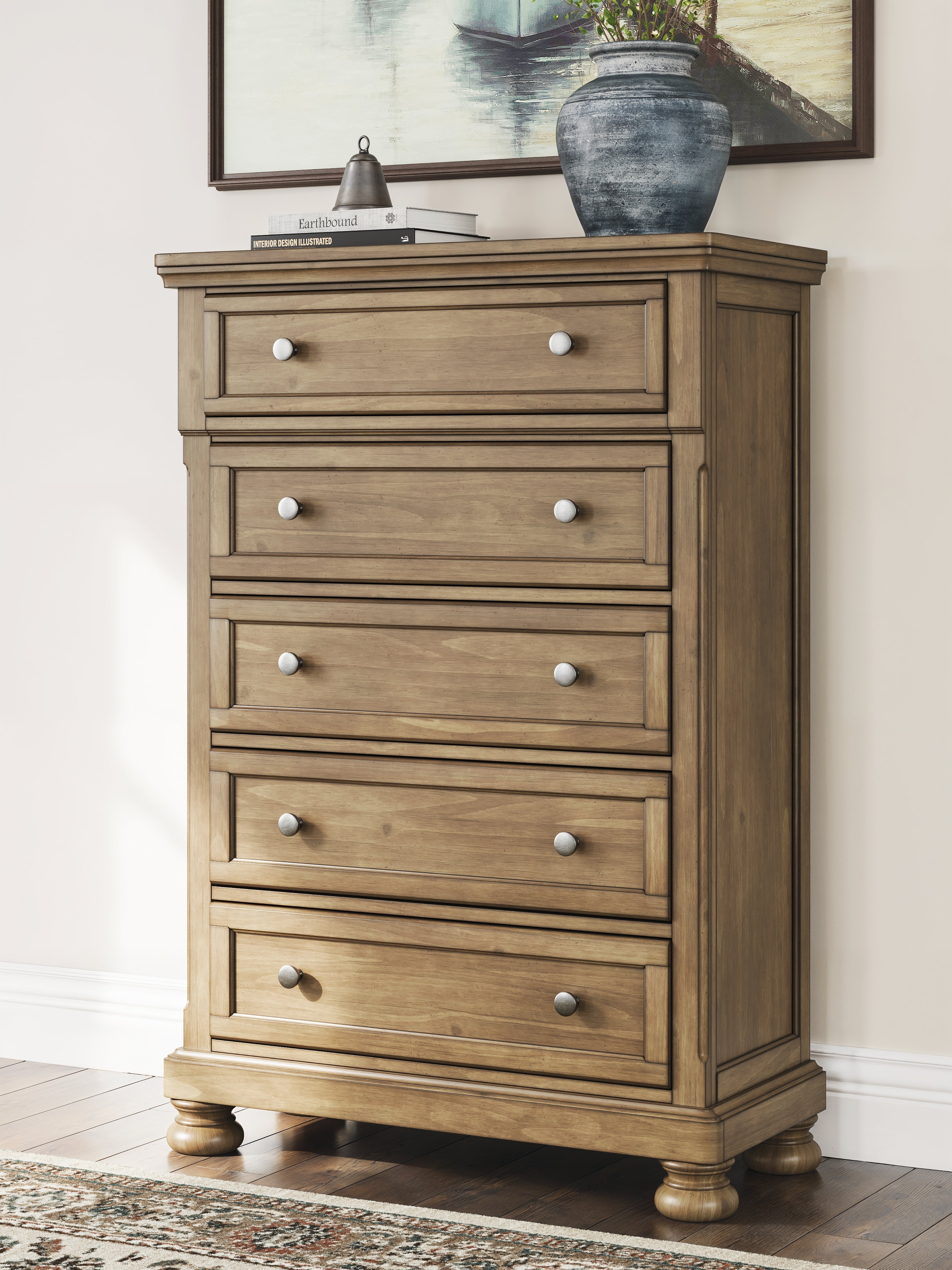 Feddinger Medium Queen Panel Bed, Dresser, Mirror, Chest and 2 Nightstands, Brown