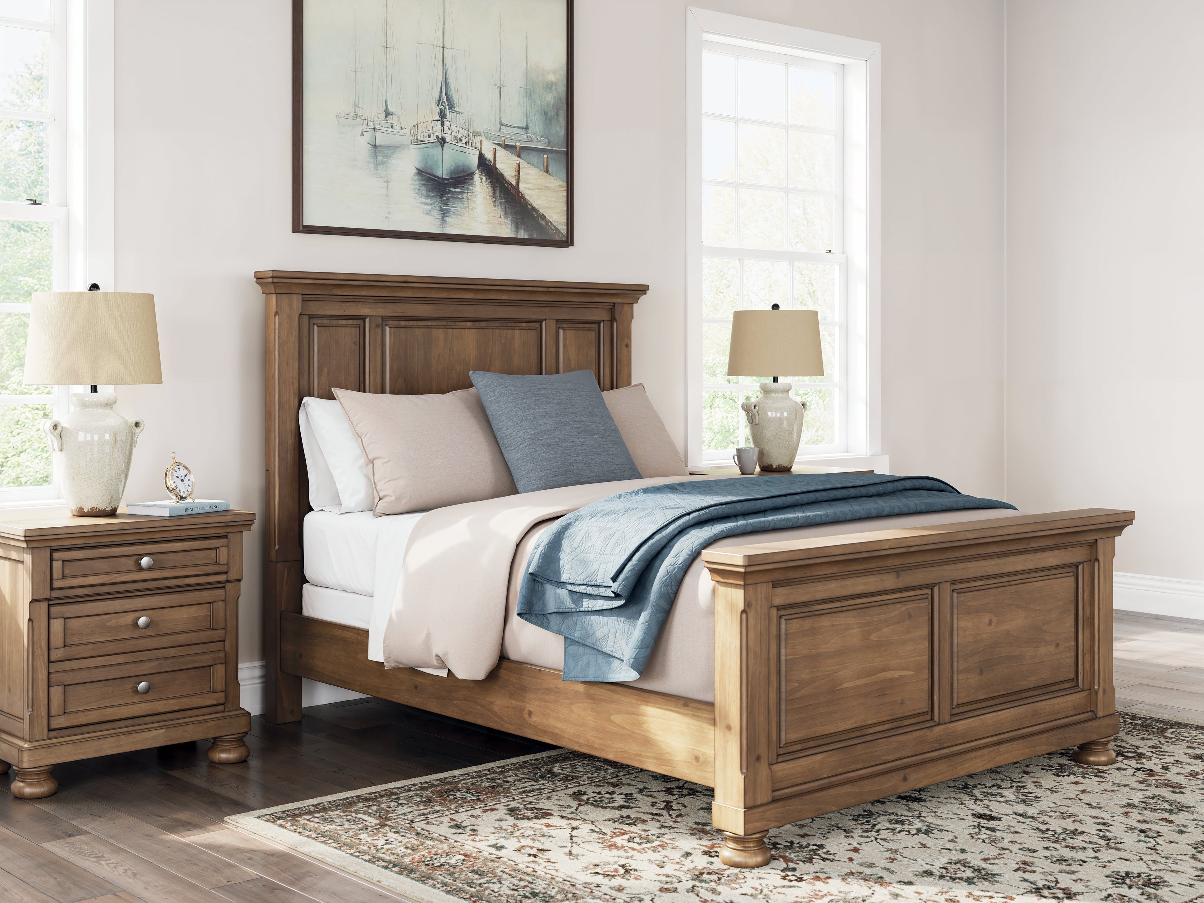 Feddinger Medium Queen Panel Bed, Dresser, Mirror, Chest and 2 Nightstands, Brown
