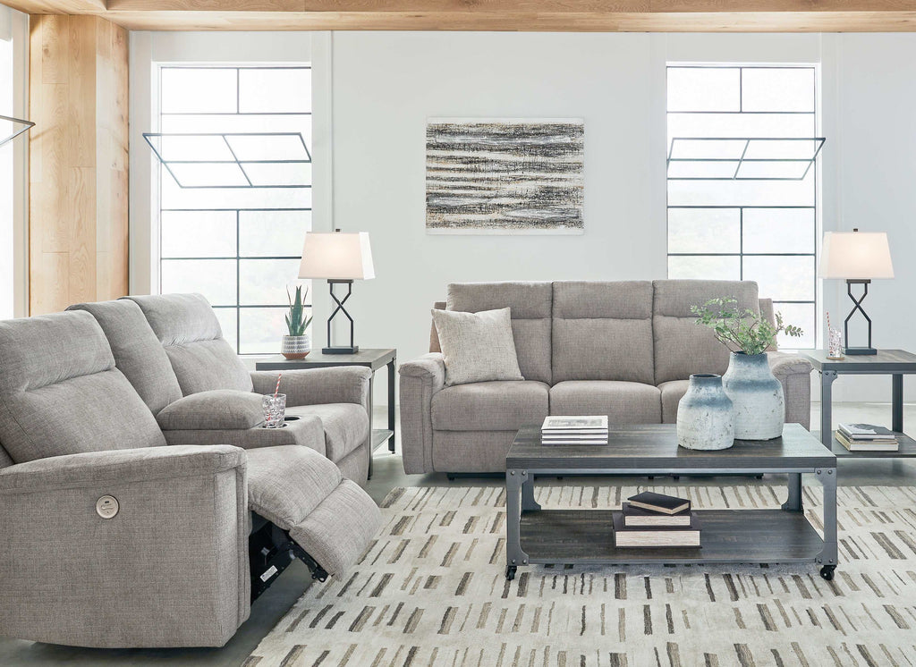 Barnsana Ash Micro Chenille Power Reclining Living Room Set / 2pc