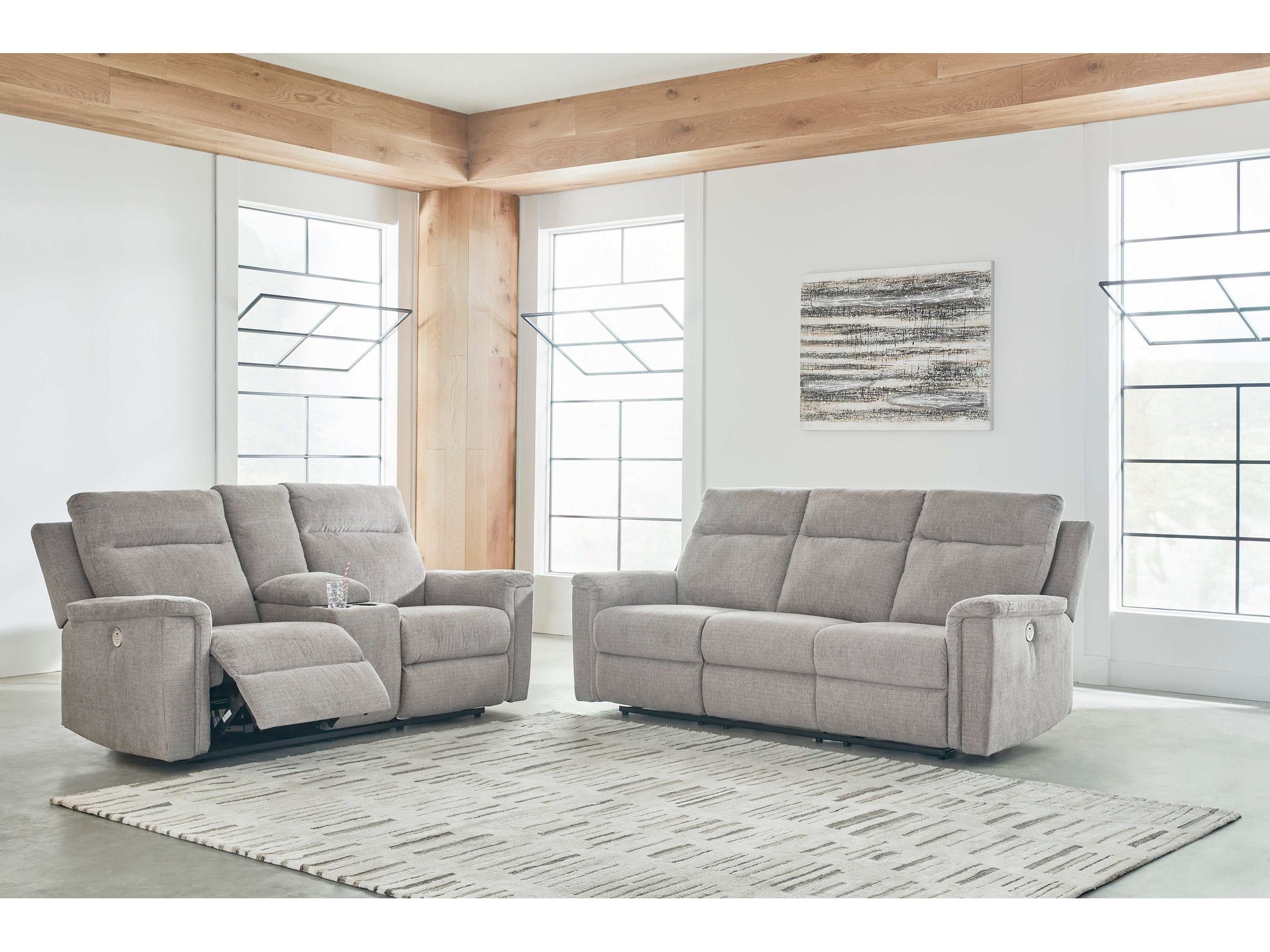 Barnsana Ash Micro Chenille Power Reclining Living Room Set / 2pc