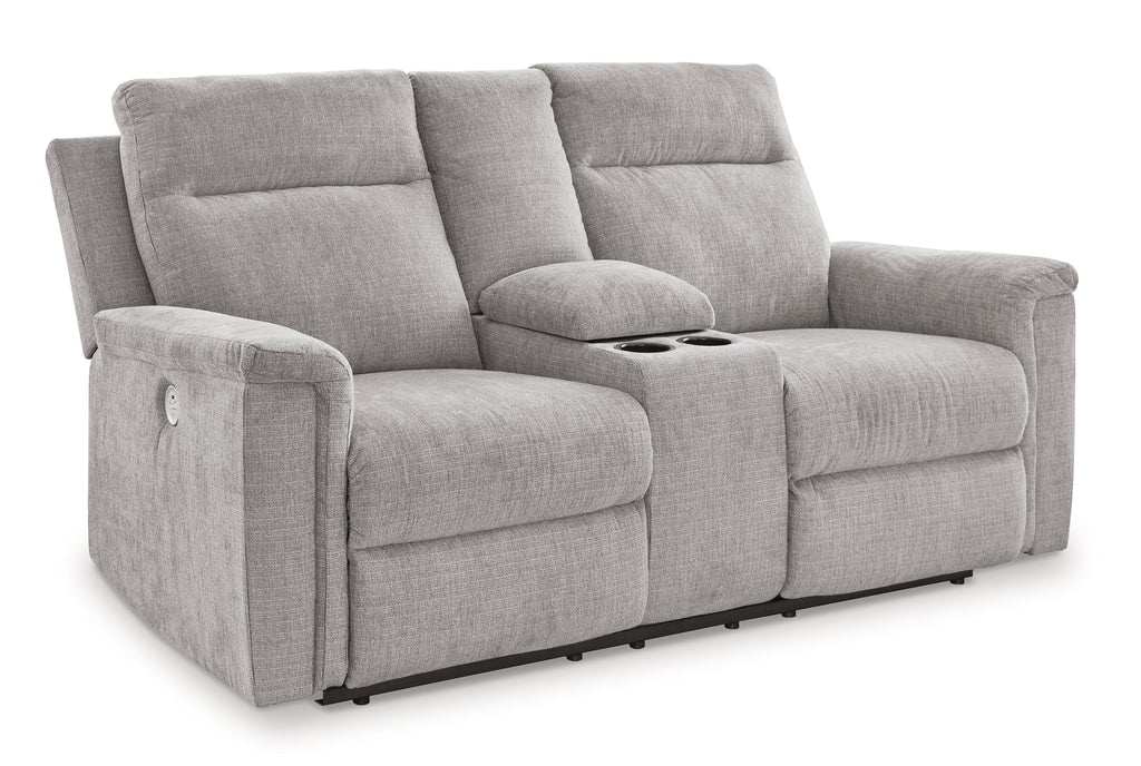Barnsana Ash Micro Chenille Power Reclining Loveseat w/ Console