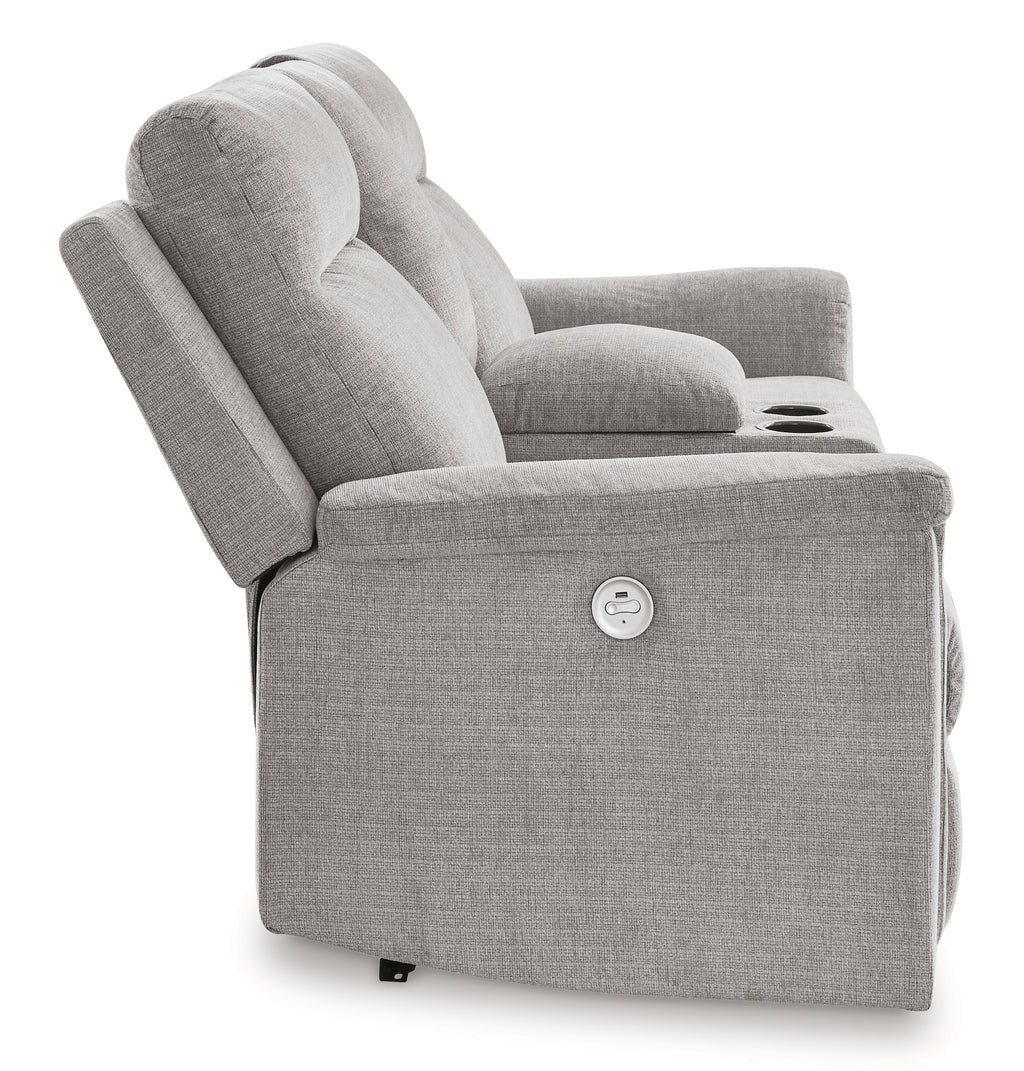 Barnsana Ash Micro Chenille Power Reclining Loveseat w/ Console