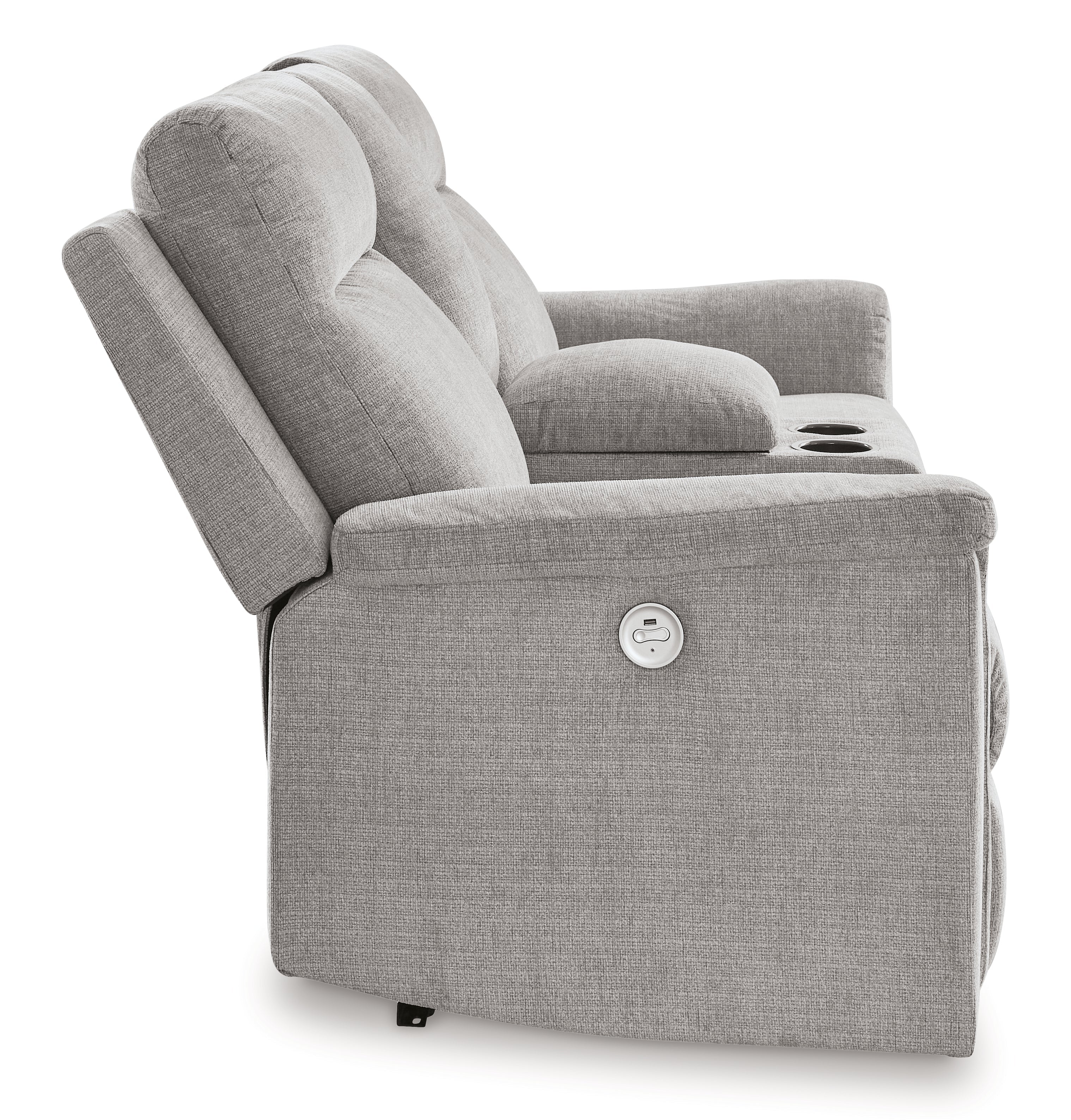 Barnsana Ash Micro Chenille Power Reclining Loveseat w/ Console