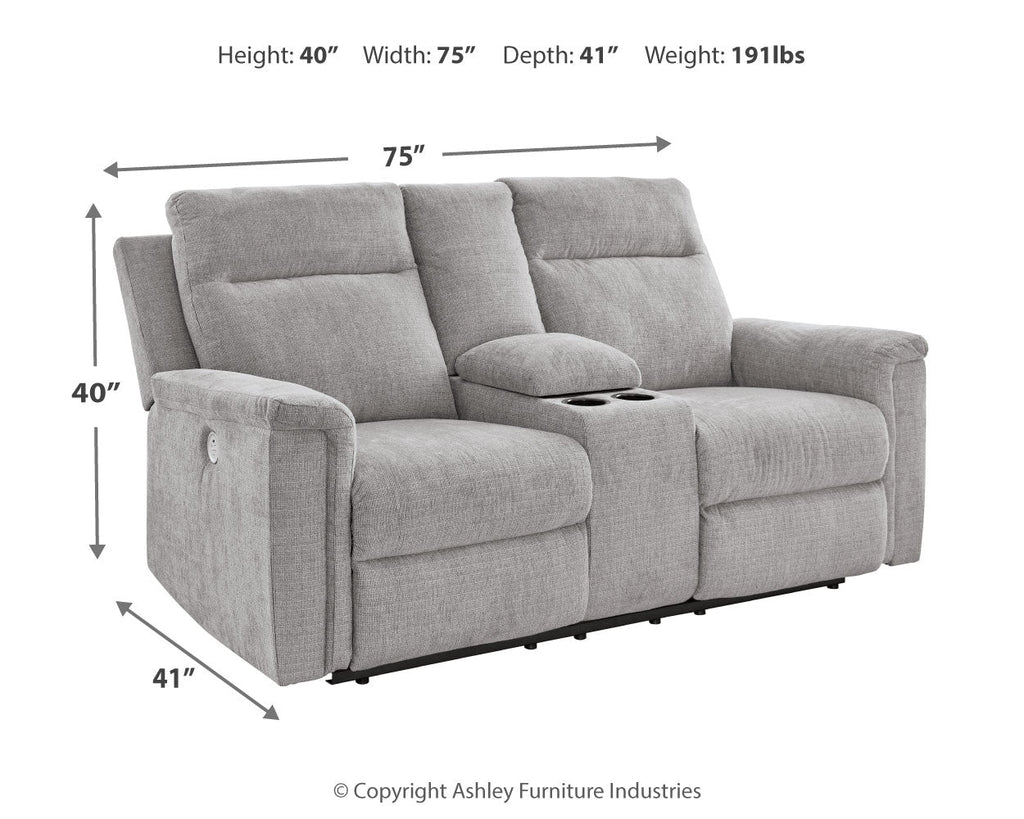 Barnsana Ash Micro Chenille Power Reclining Loveseat w/ Console