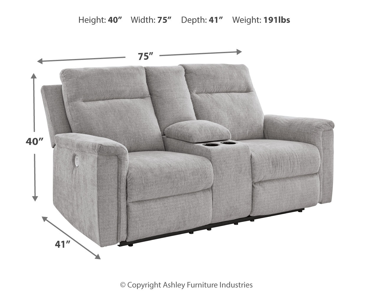 Barnsana Ash Micro Chenille Power Reclining Loveseat w/ Console
