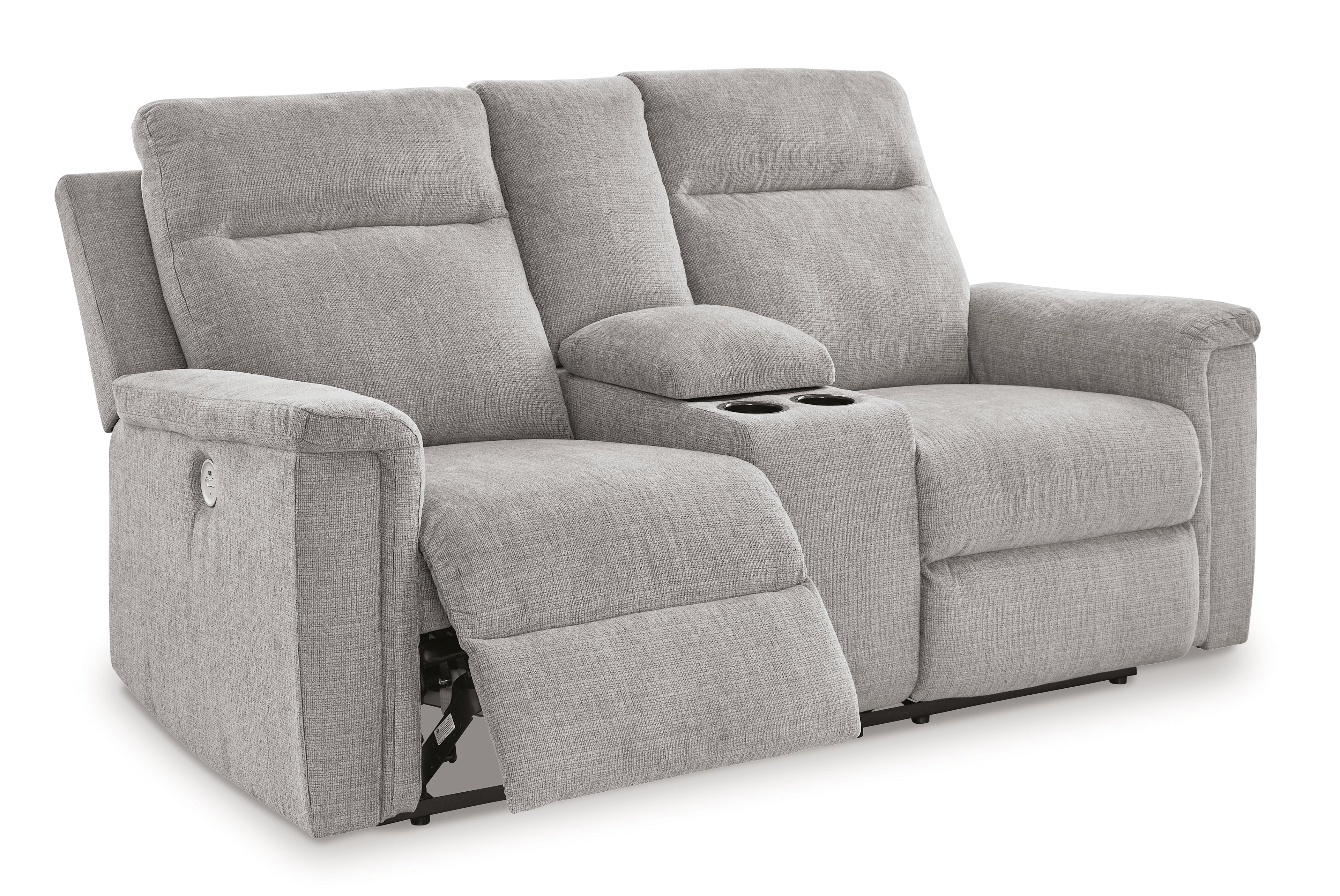 Barnsana Ash Micro Chenille Power Reclining Loveseat w/ Console