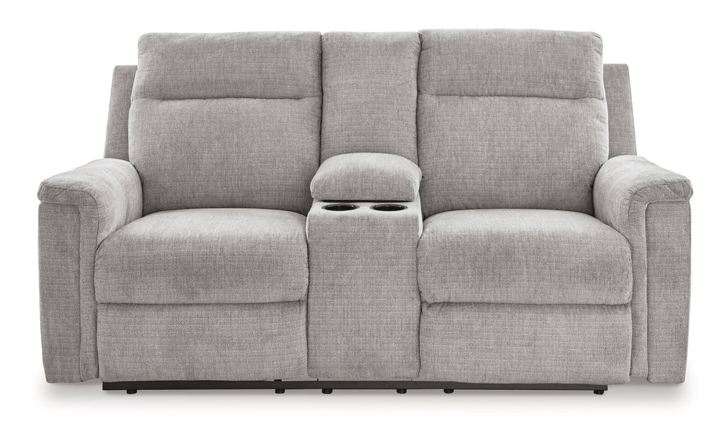Barnsana Ash Micro Chenille Power Reclining Loveseat w/ Console