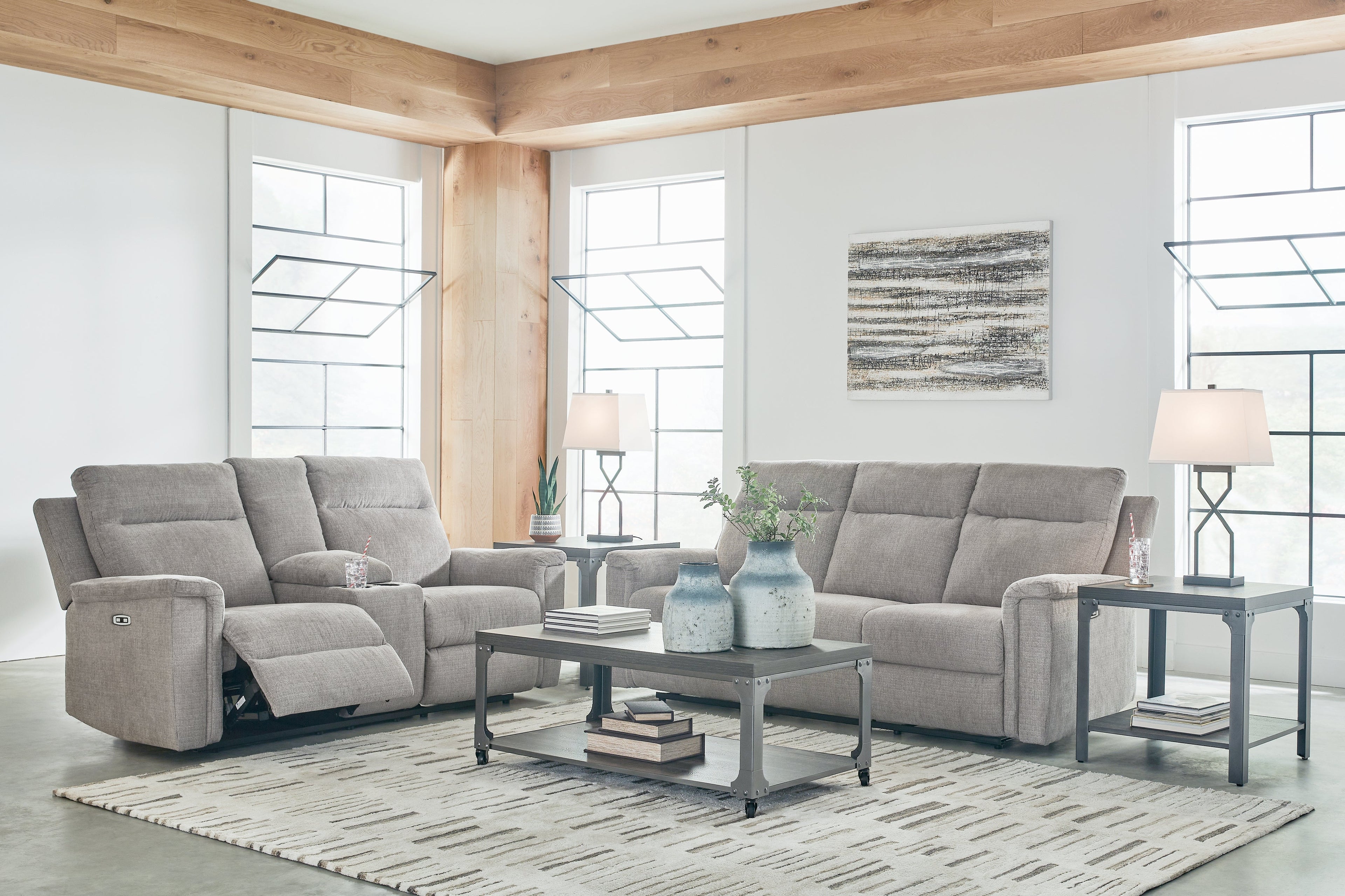 Barnsana Ash Power Reclining Sofa and Loveseat