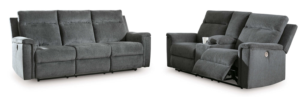Barnsana Gravel Micro Chenille Power Reclining Living Room Set / 2pc
