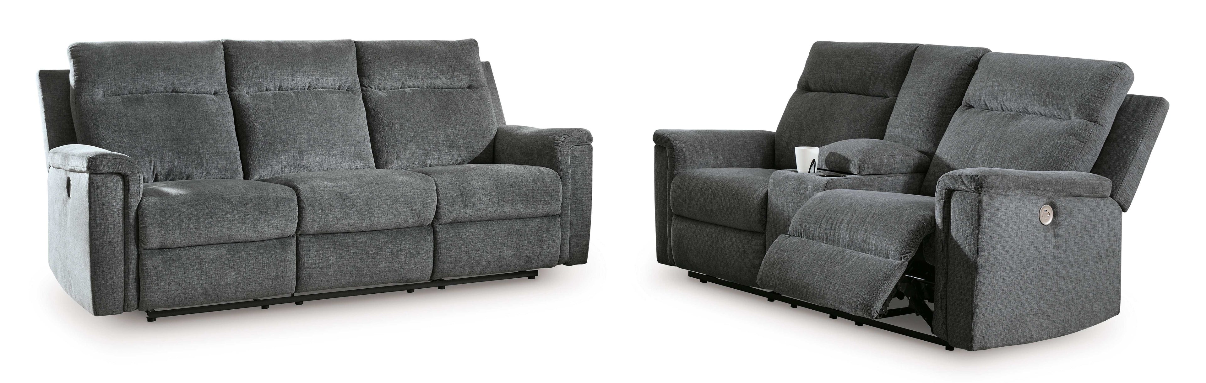 Barnsana Gravel Micro Chenille Power Reclining Living Room Set / 2pc