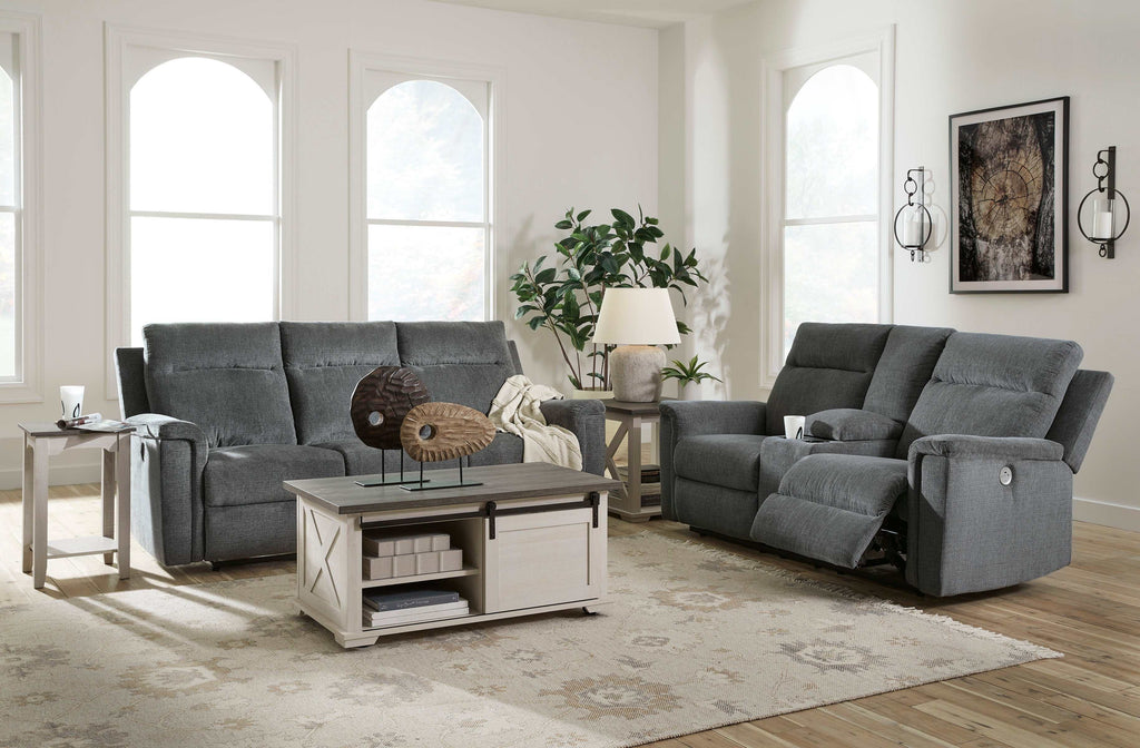 Barnsana Gravel Micro Chenille Power Reclining Living Room Set / 2pc