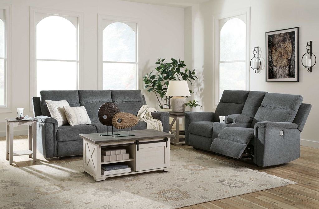 Barnsana Gravel Micro Chenille Power Reclining Living Room Set / 2pc