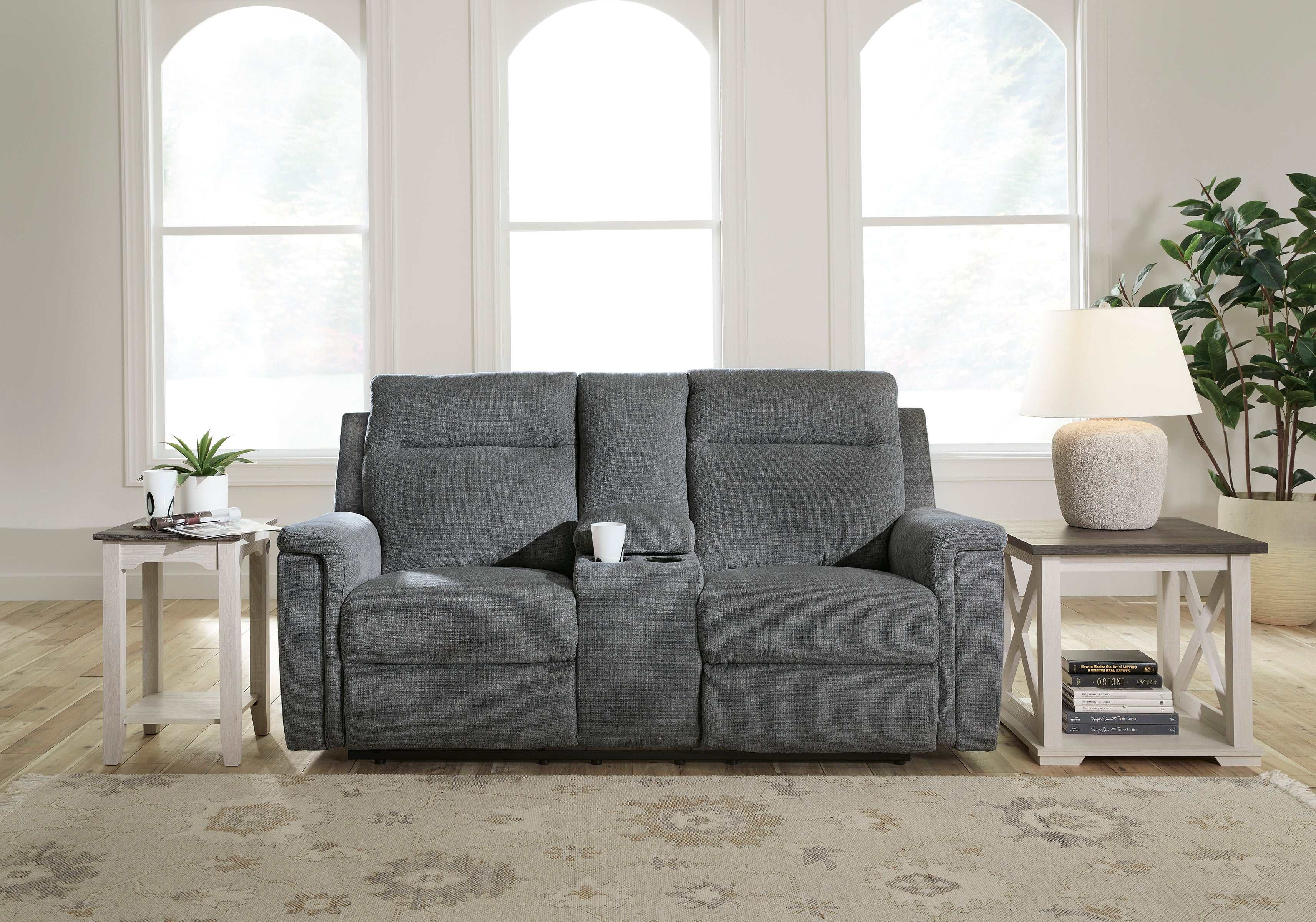 Barnsana Gravel Micro Chenille Power Reclining Living Room Set / 2pc