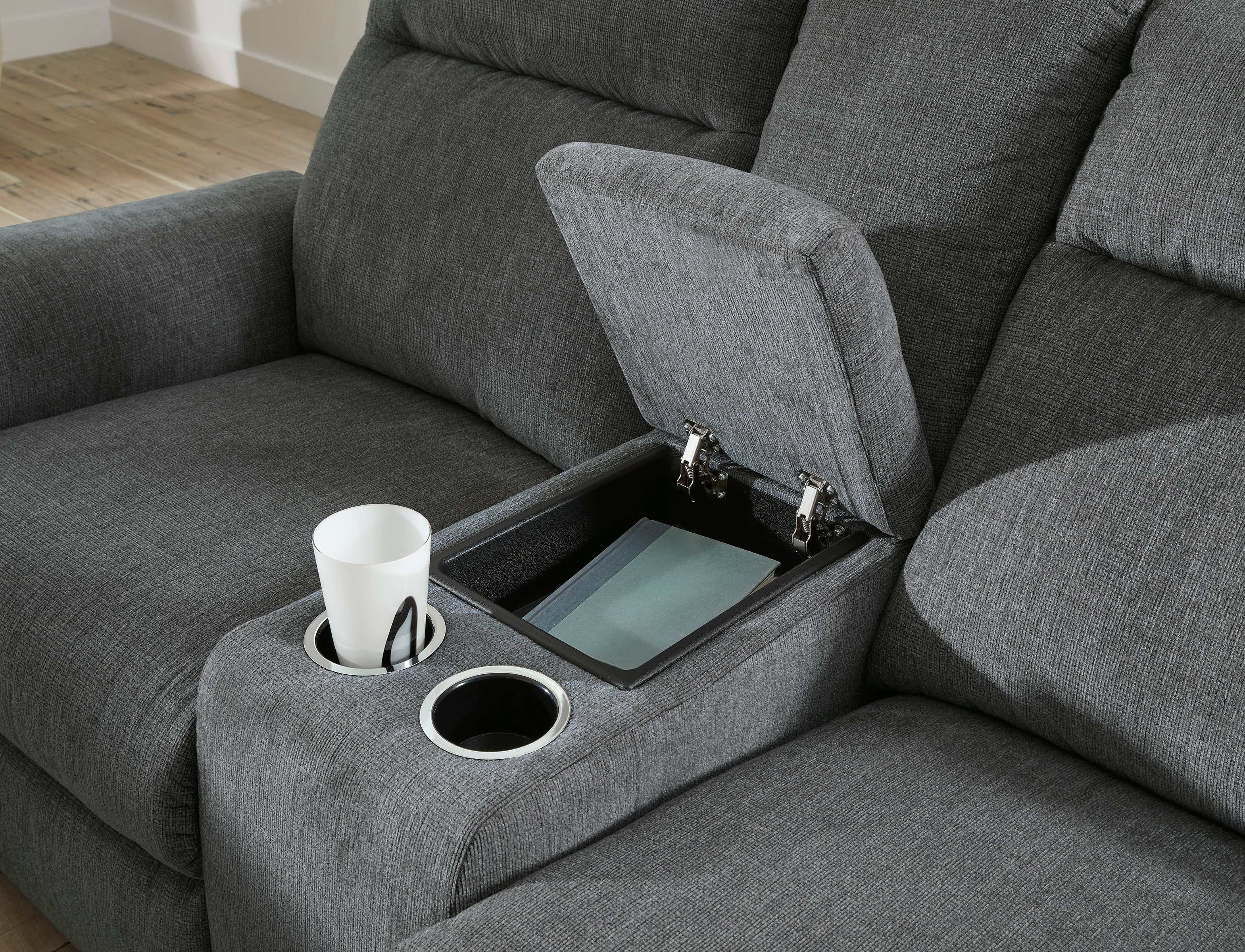 Barnsana Gravel Micro Chenille Power Reclining Living Room Set / 2pc