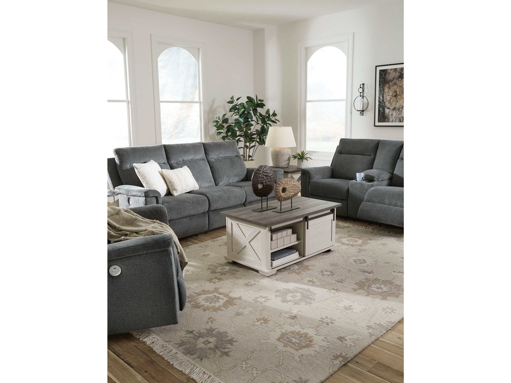 Barnsana Gravel Micro Chenille Power Reclining Living Room Set / 3pc