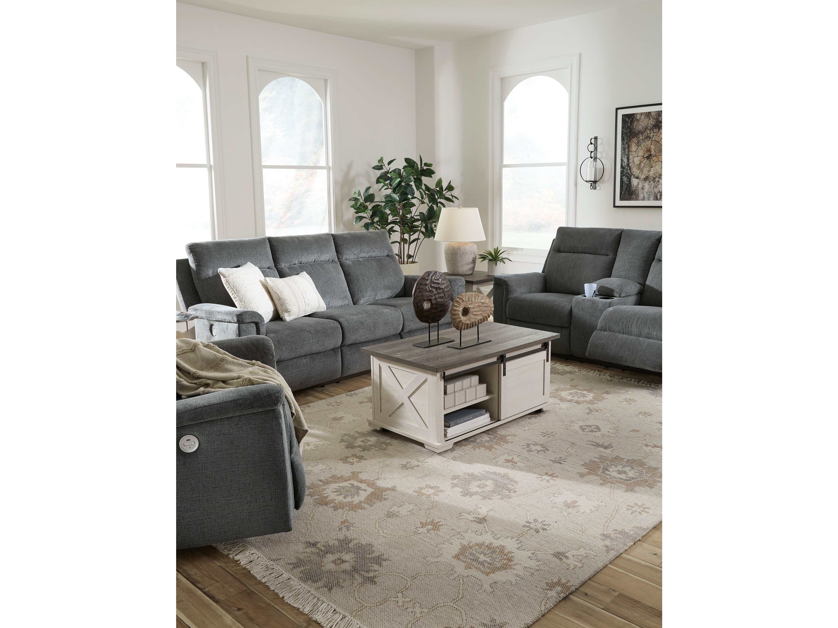Barnsana Gravel Micro Chenille Power Reclining Living Room Set / 3pc