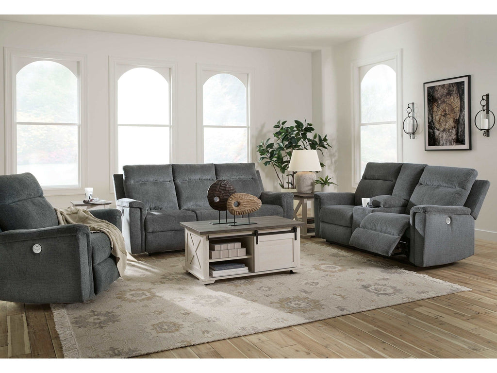 Barnsana Gravel Micro Chenille Power Reclining Living Room Set / 3pc
