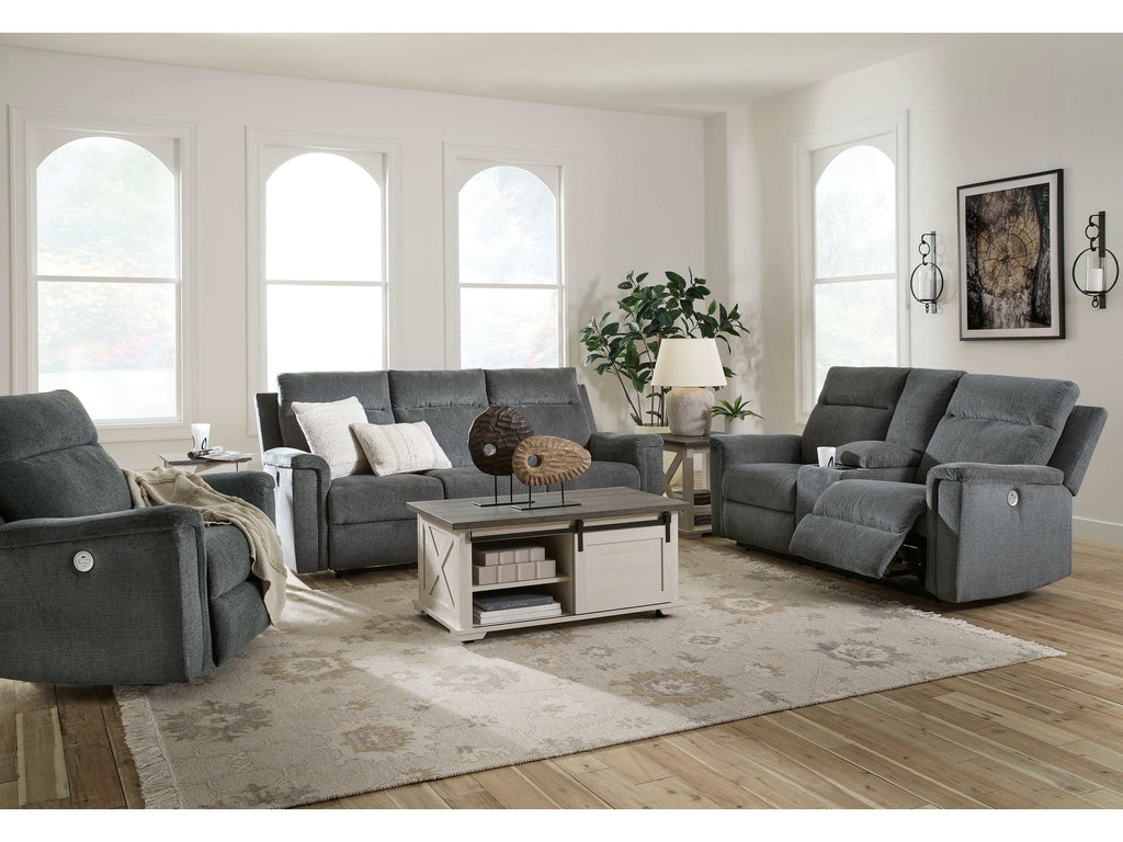 Barnsana Gravel Micro Chenille Power Reclining Living Room Set / 3pc