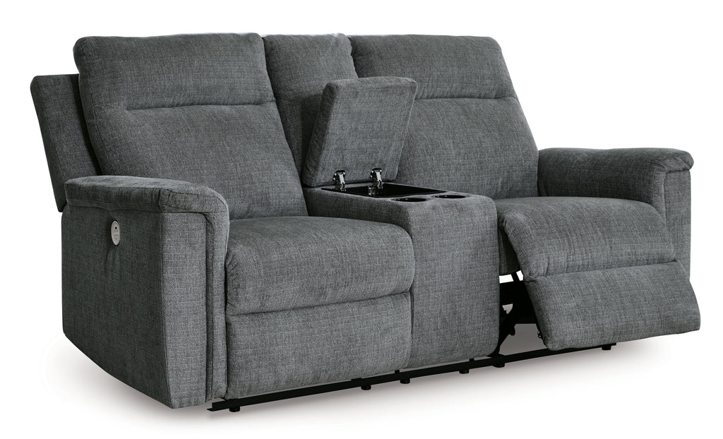 Barnsana Gravel Micro Chenille Power Reclining Loveseat w/ Console