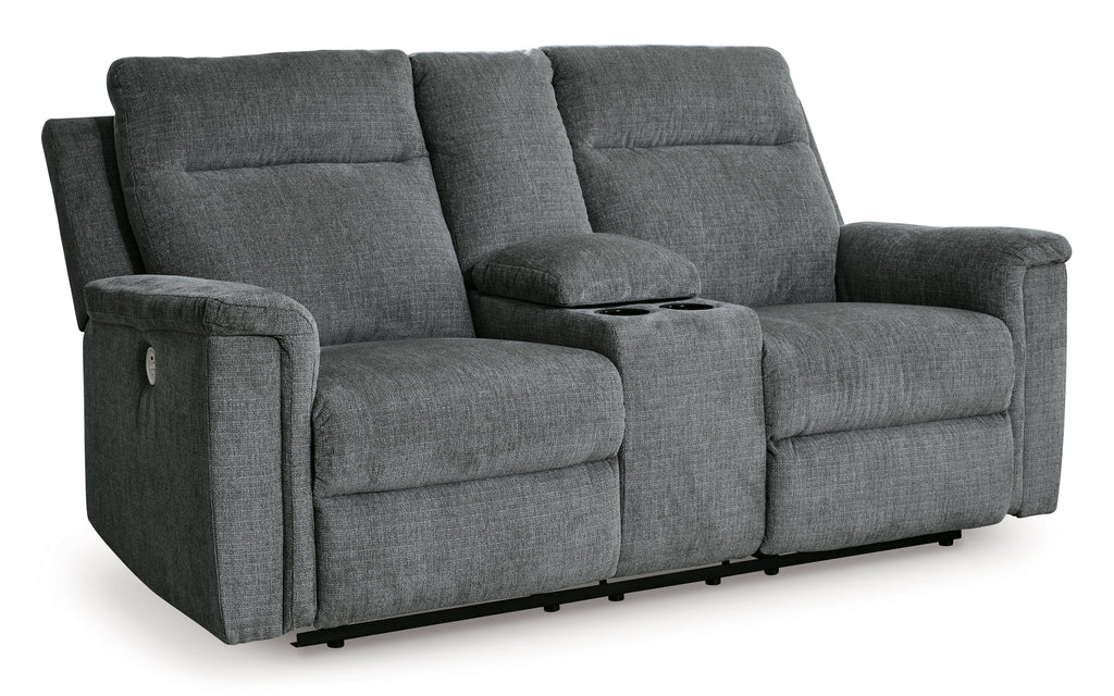 Barnsana Gravel Micro Chenille Power Reclining Loveseat w/ Console