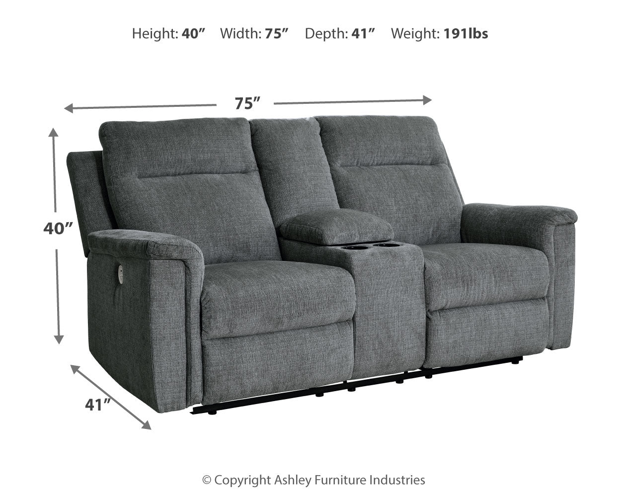 Barnsana Gravel Micro Chenille Power Reclining Loveseat w/ Console