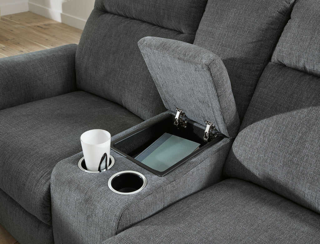 Barnsana Gravel Micro Chenille Power Reclining Loveseat w/ Console