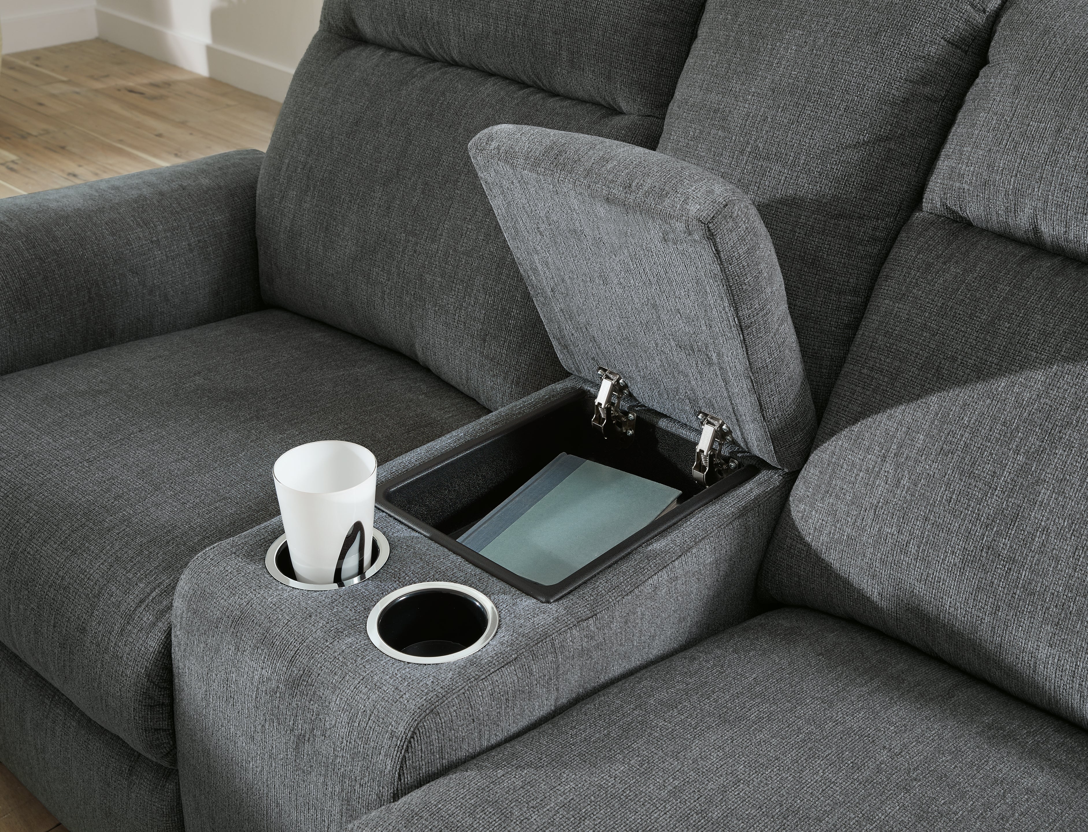 Barnsana Gravel Micro Chenille Power Reclining Loveseat w/ Console