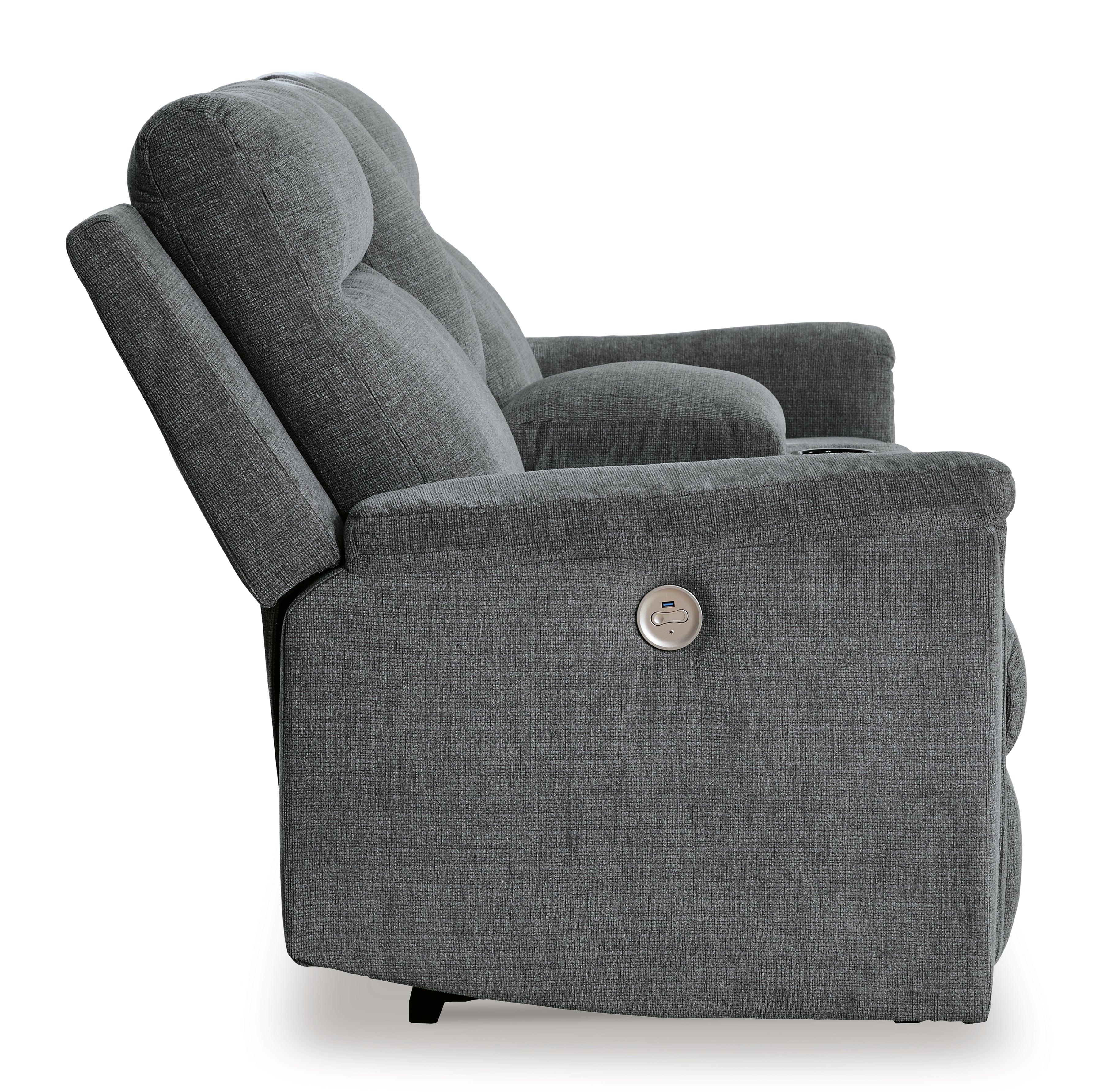 Barnsana Gravel Micro Chenille Power Reclining Loveseat w/ Console