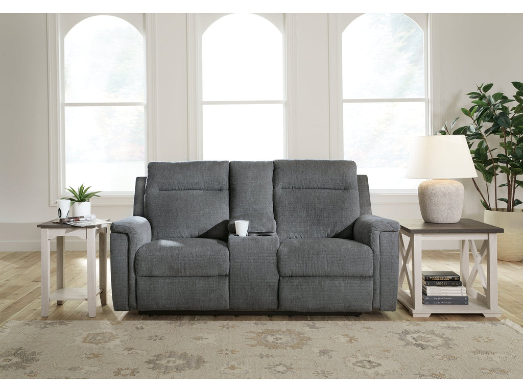 Barnsana Gravel Micro Chenille Power Reclining Loveseat w/ Console