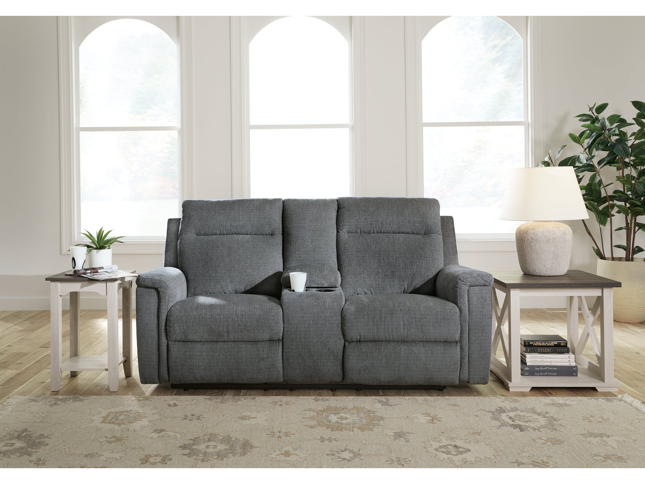 Barnsana Gravel Micro Chenille Power Reclining Loveseat w/ Console