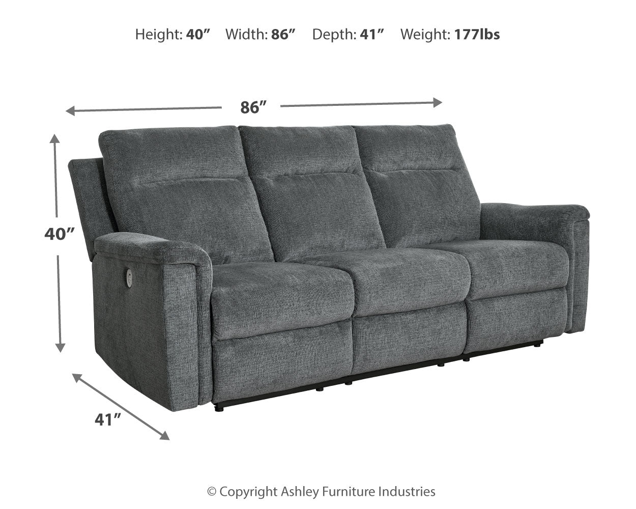 Barnsana Gravel Micro Chenille Power Reclining Sofa