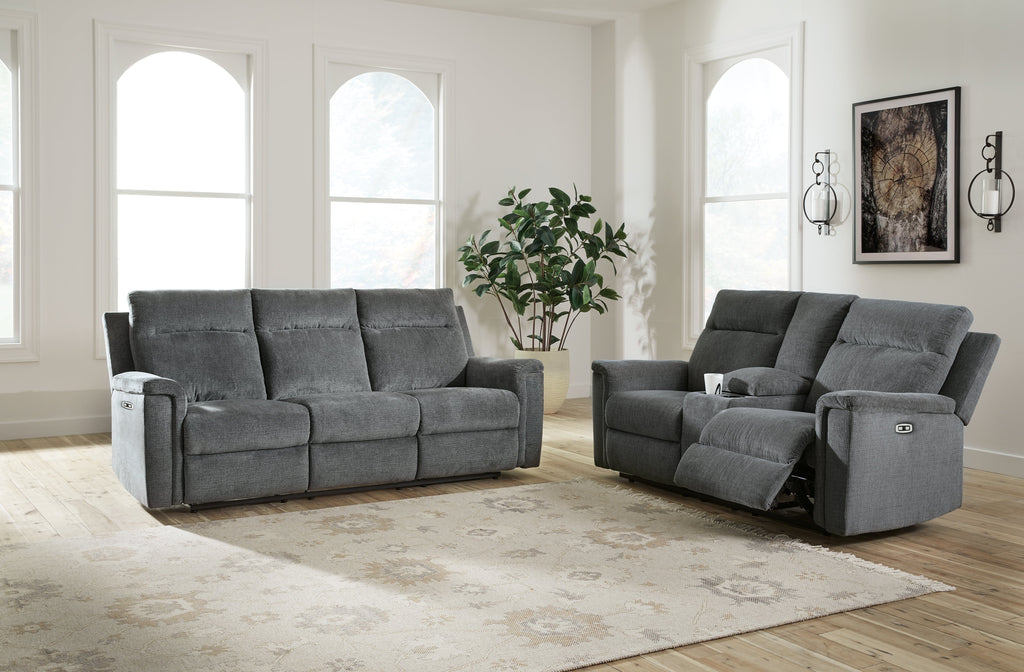 Barnsana Gravel Power Reclining Sofa, Loveseat and Recliner