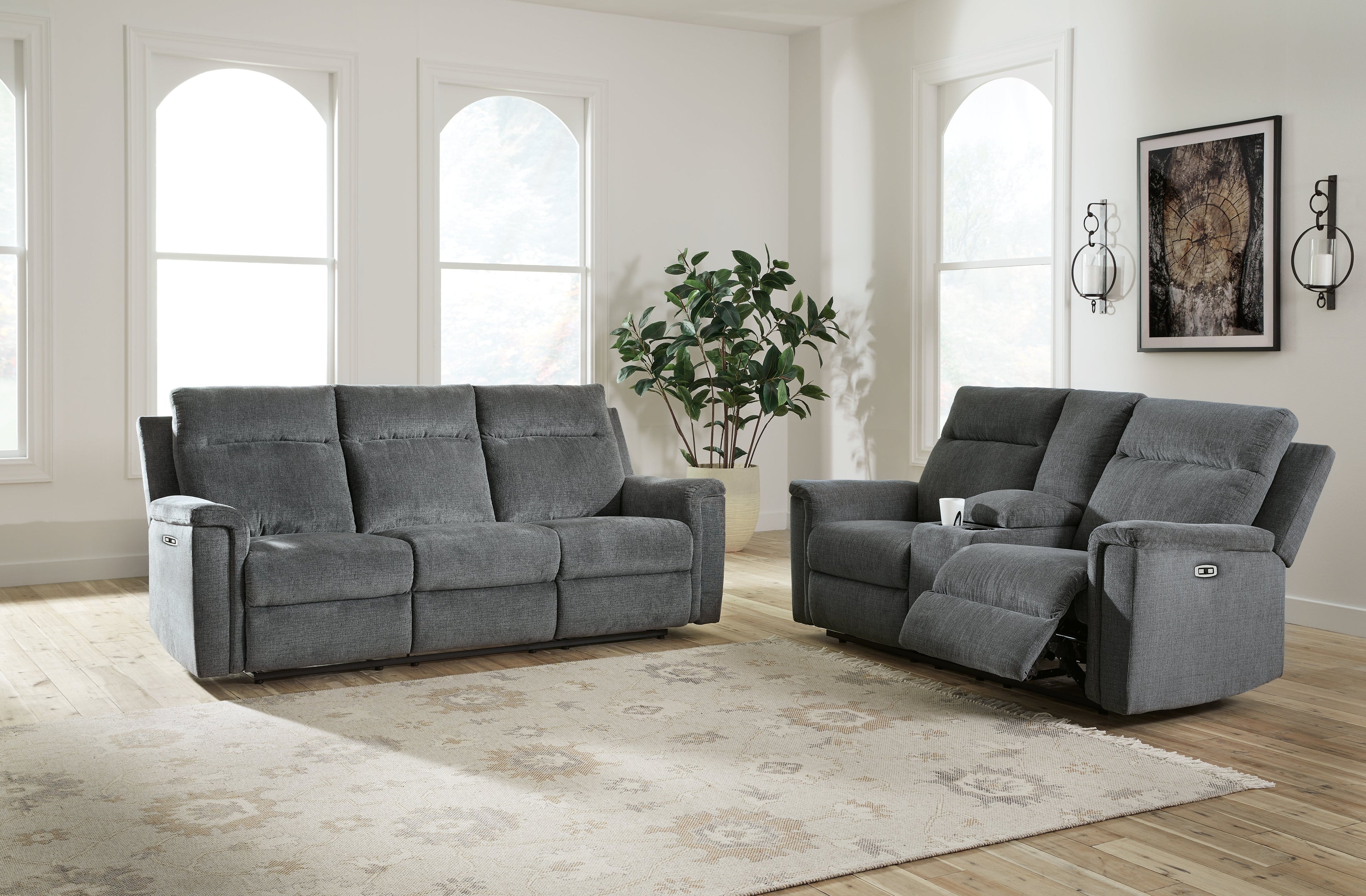 Barnsana Gravel Power Reclining Sofa, Loveseat and Recliner