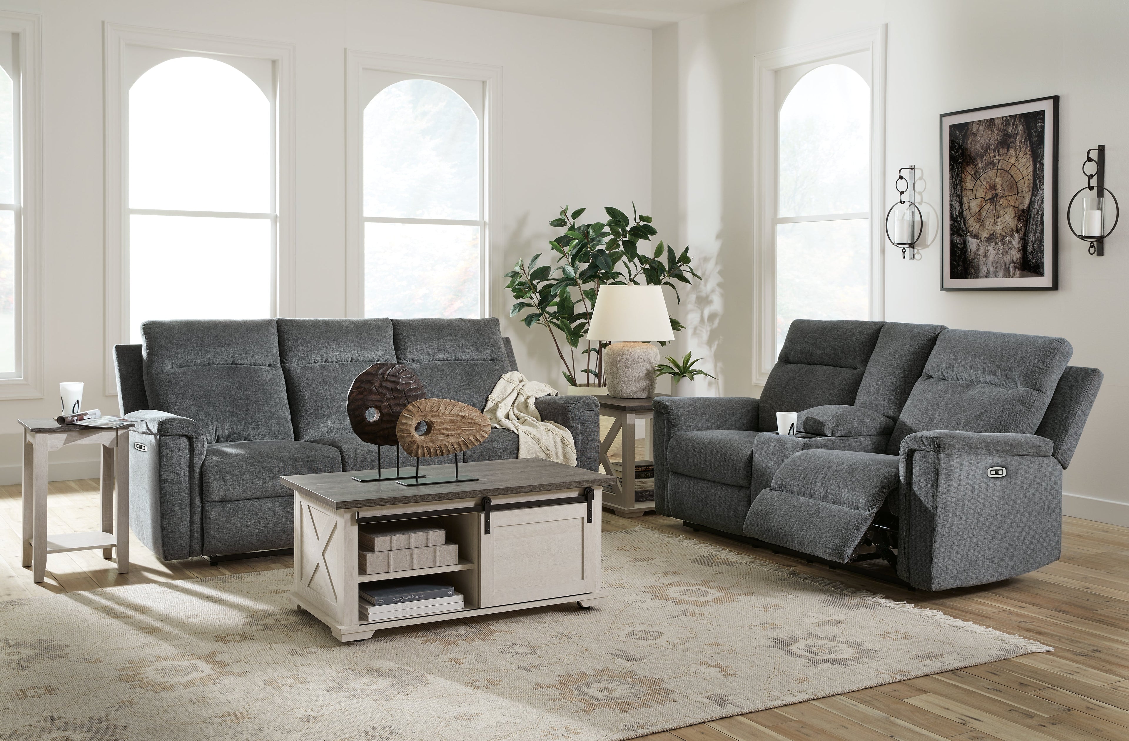 Barnsana Gravel Power Reclining Sofa, Loveseat and Recliner