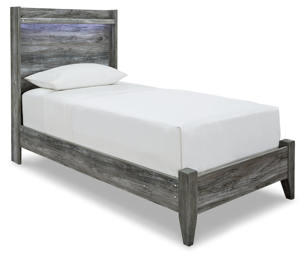 Baystorm Gray 2 Twin Panel Beds, 2 Mattresses, 2 Foundations, and Chest