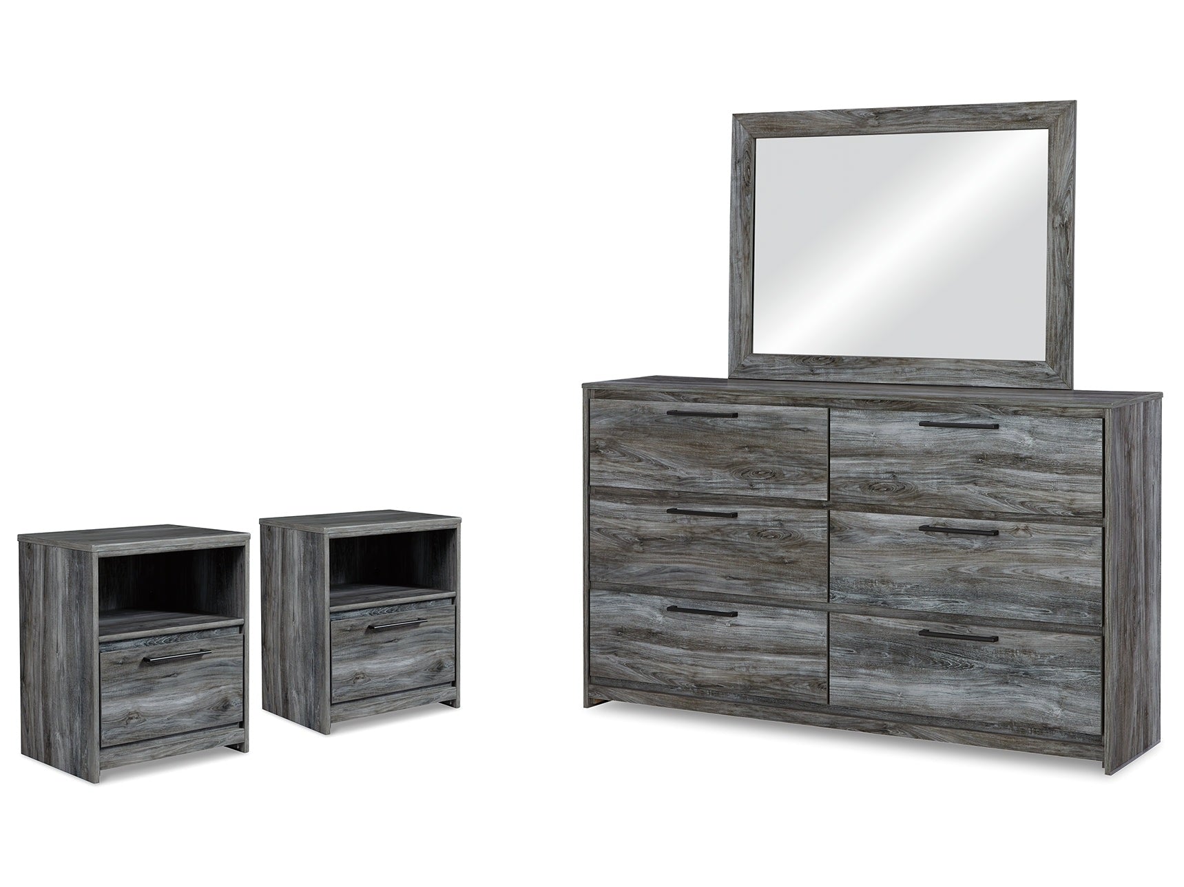 Baystorm Gray Dresser, Mirror and 2 Nightstands