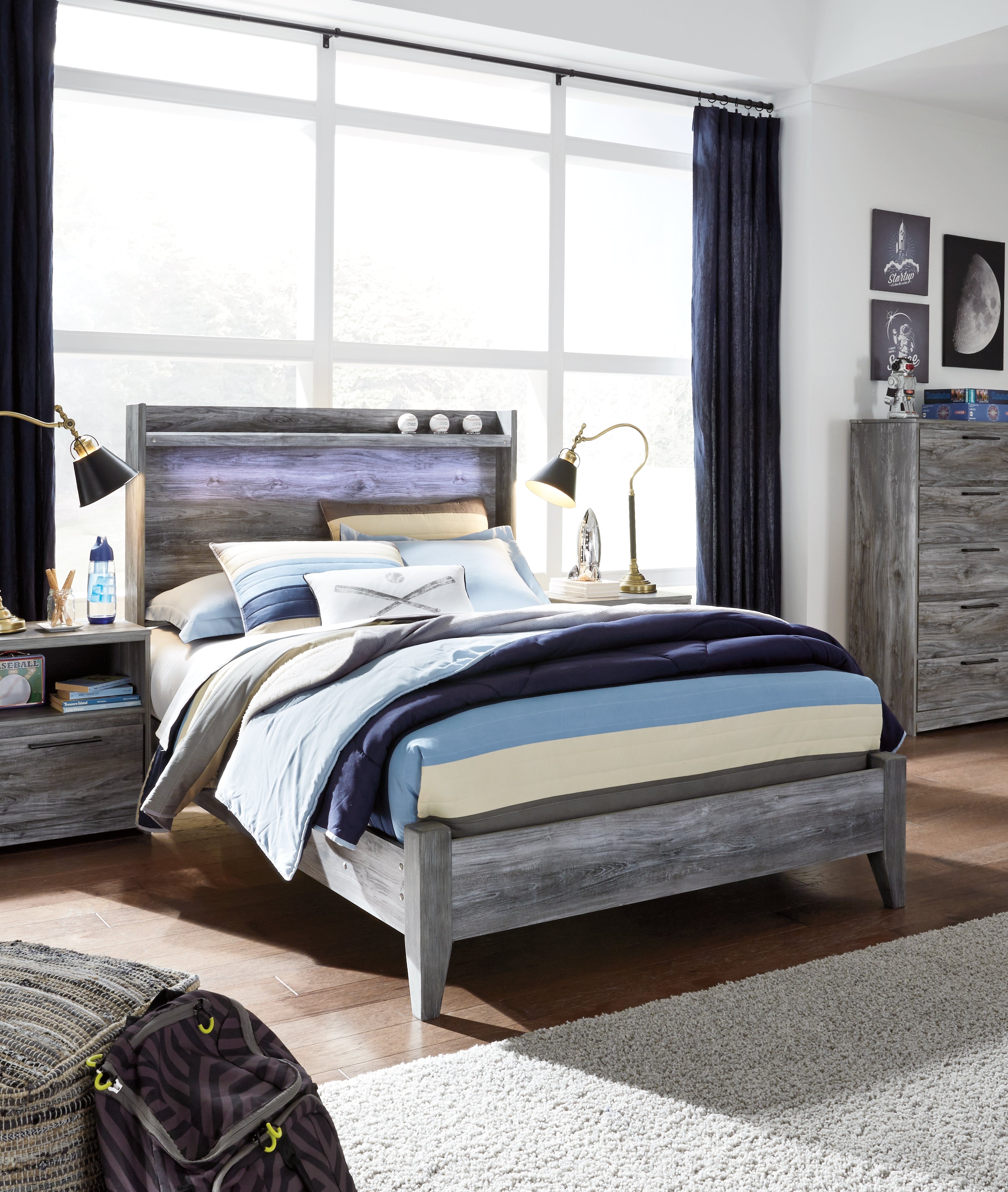Baystorm Gray Full Panel Bed & Nightstand