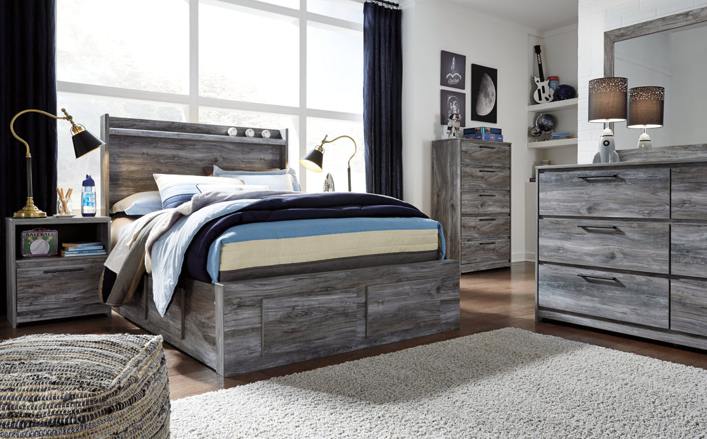 Baystorm Gray Full Panel Bed with 4 Storage Drawers
