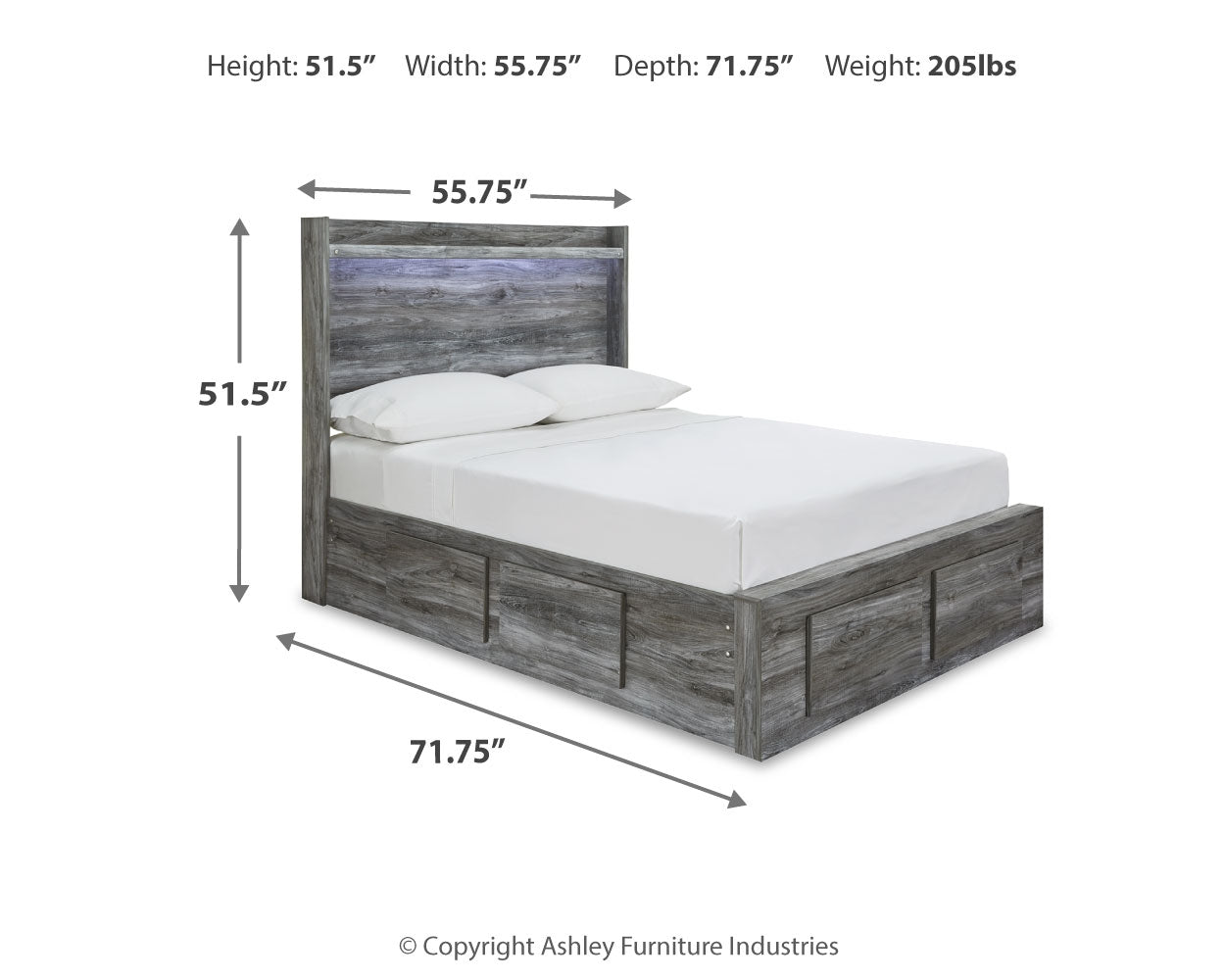 Baystorm Gray Full Panel Bed with 4 Storage Drawers