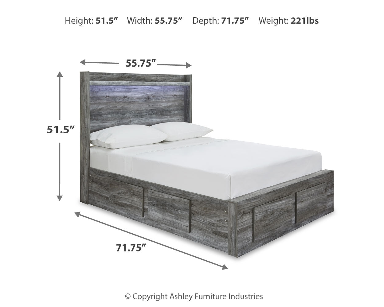 Baystorm Gray Full Panel Bed with 6 Storage Drawers