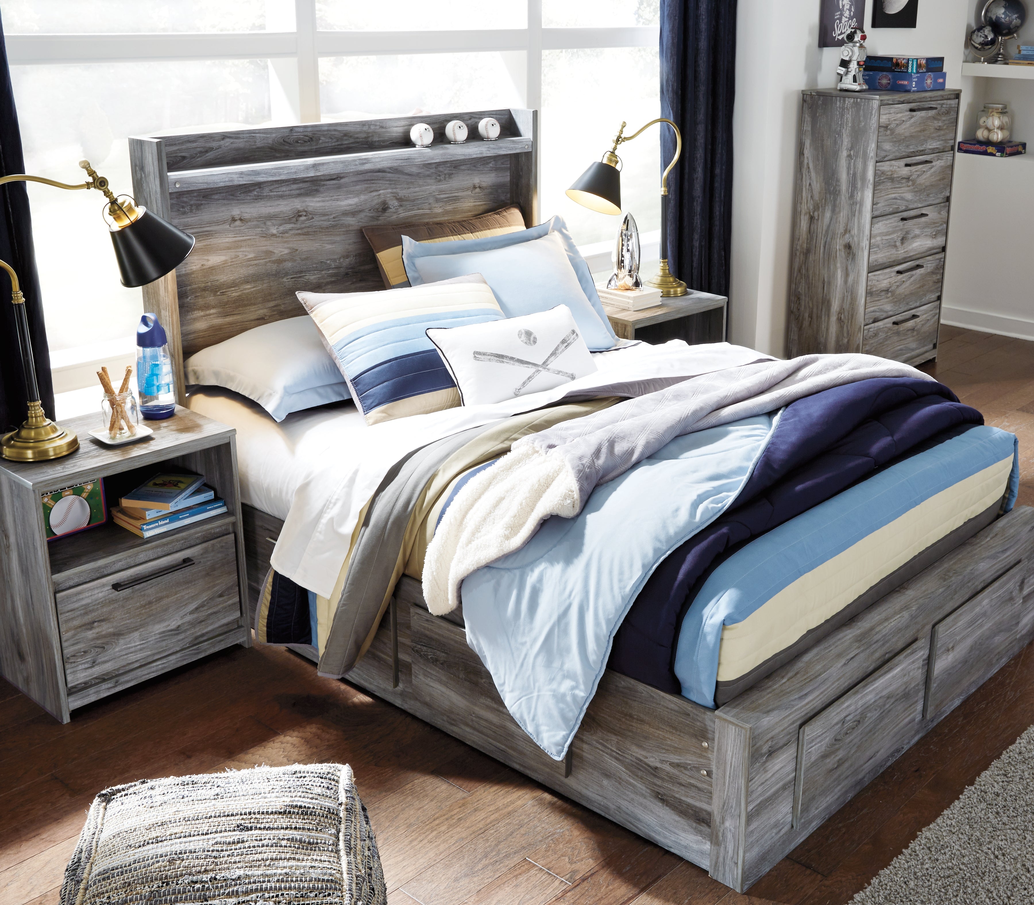 Baystorm Gray Full Panel Bed with 6 Storage Drawers