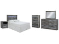 Baystorm Full Panel Headboard Bed. Dresser & Mirror & Chest & Nightstand, Gray