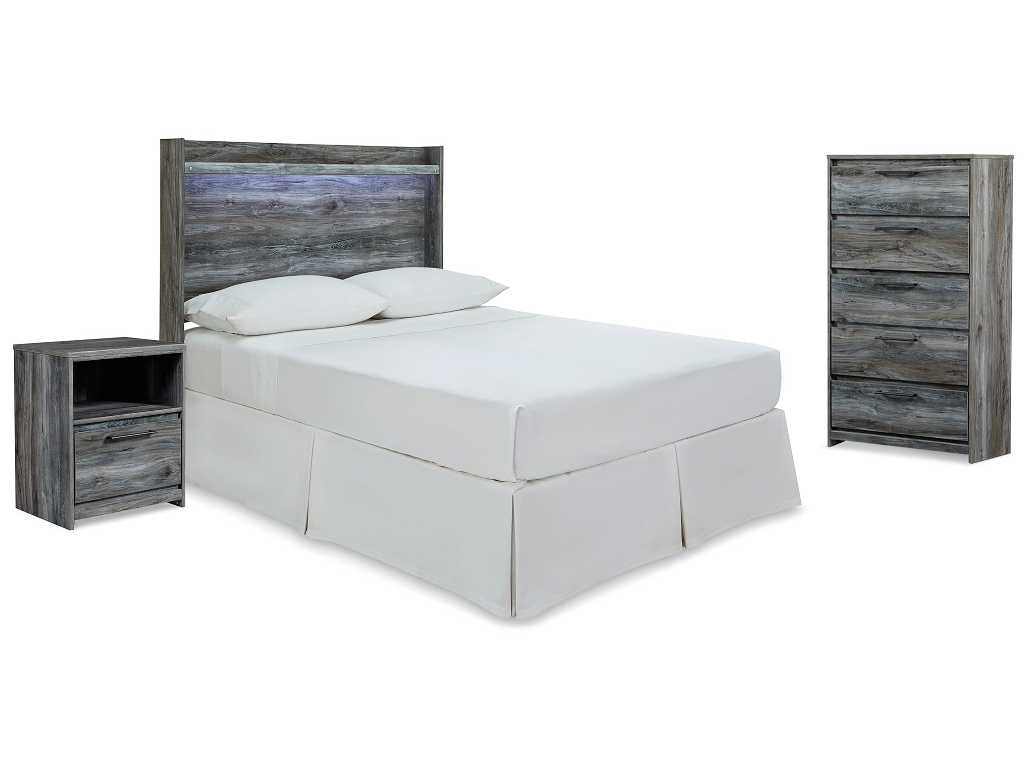 Baystorm Gray Full Panel Headboard, Chest and Nightstand
