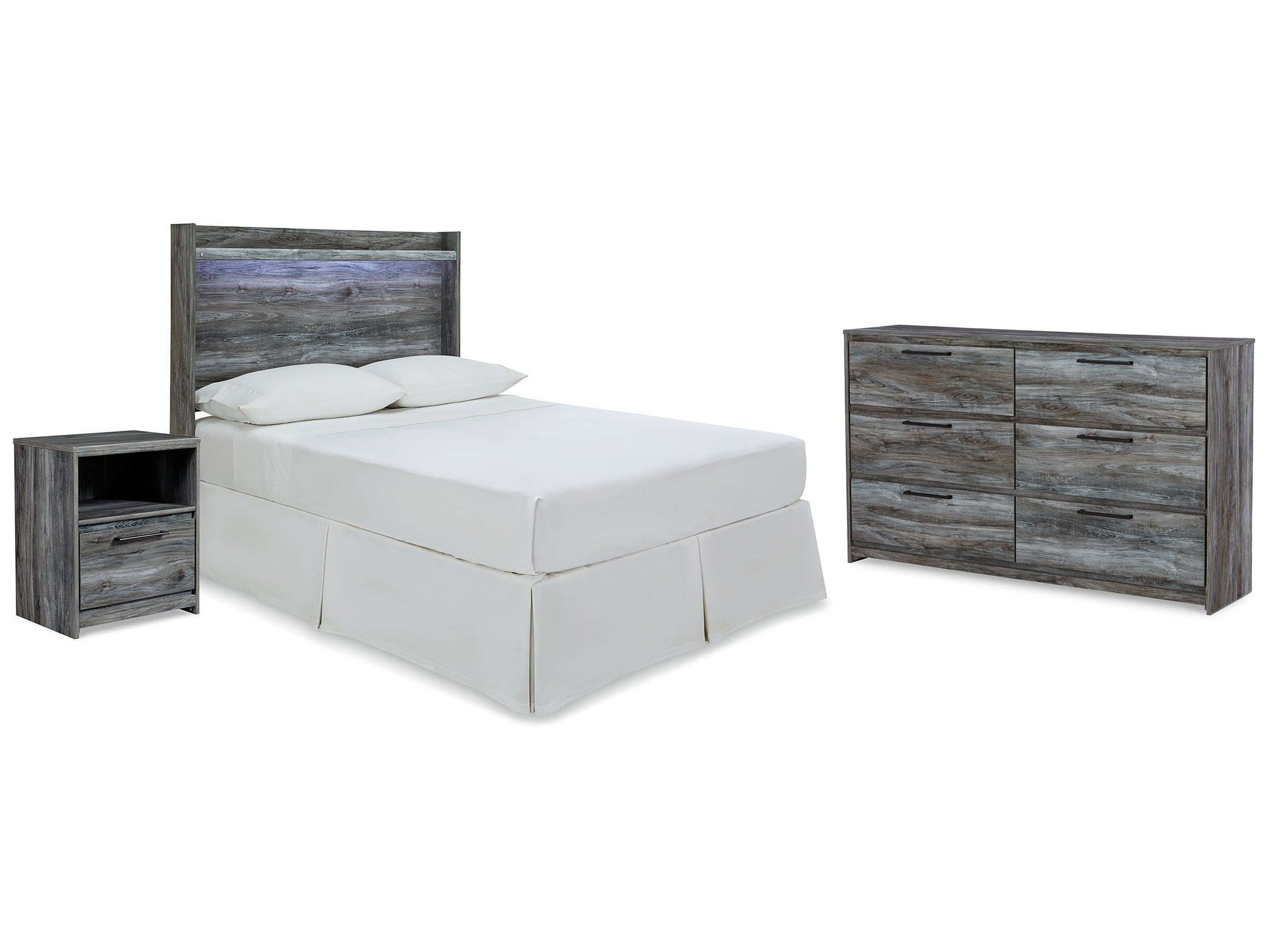 Baystorm Gray Full Panel Headboard, Dresser and Nightstand