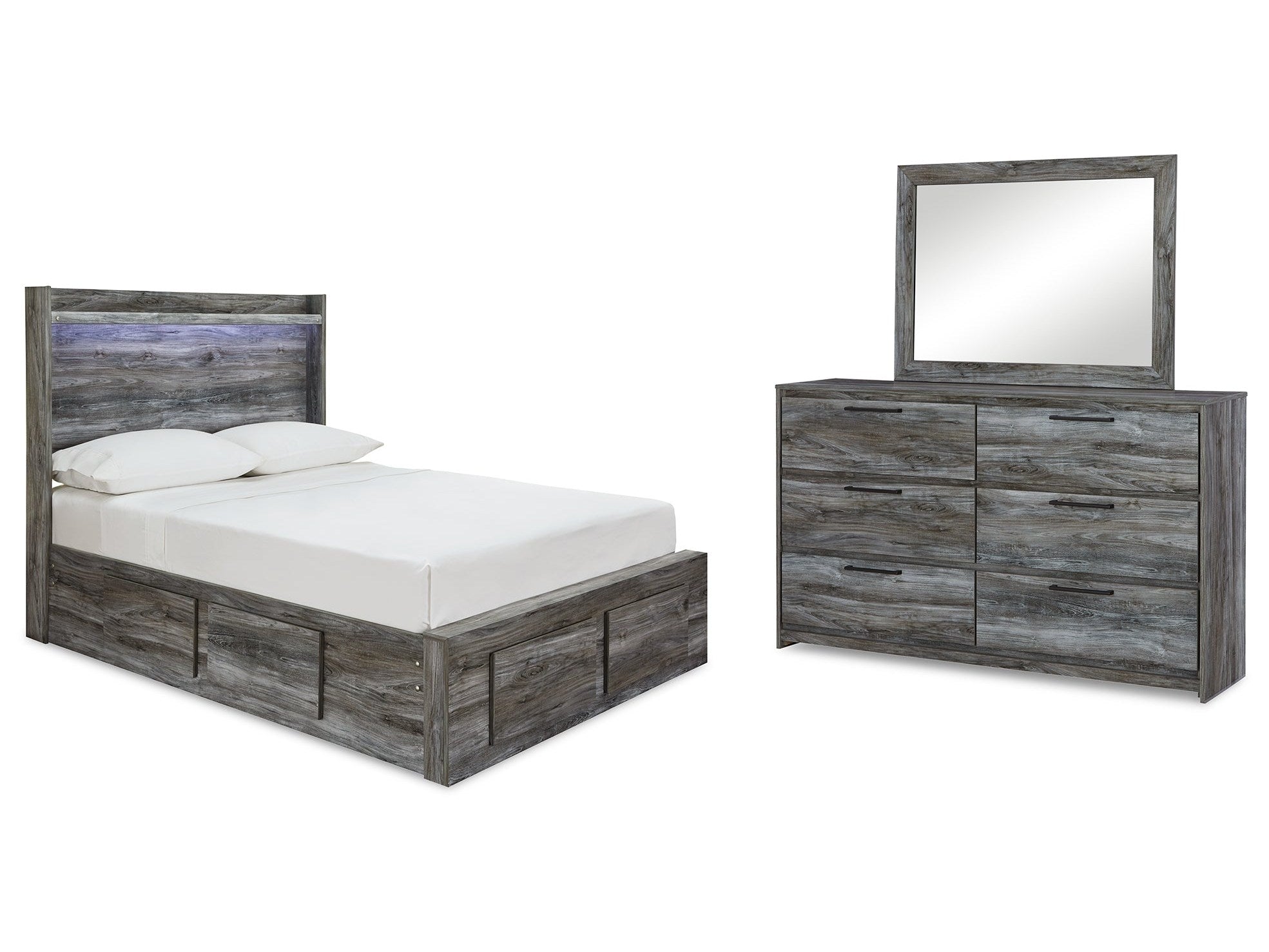 Baystorm Gray Full Panel Storage Bed & Dresser & Mirror