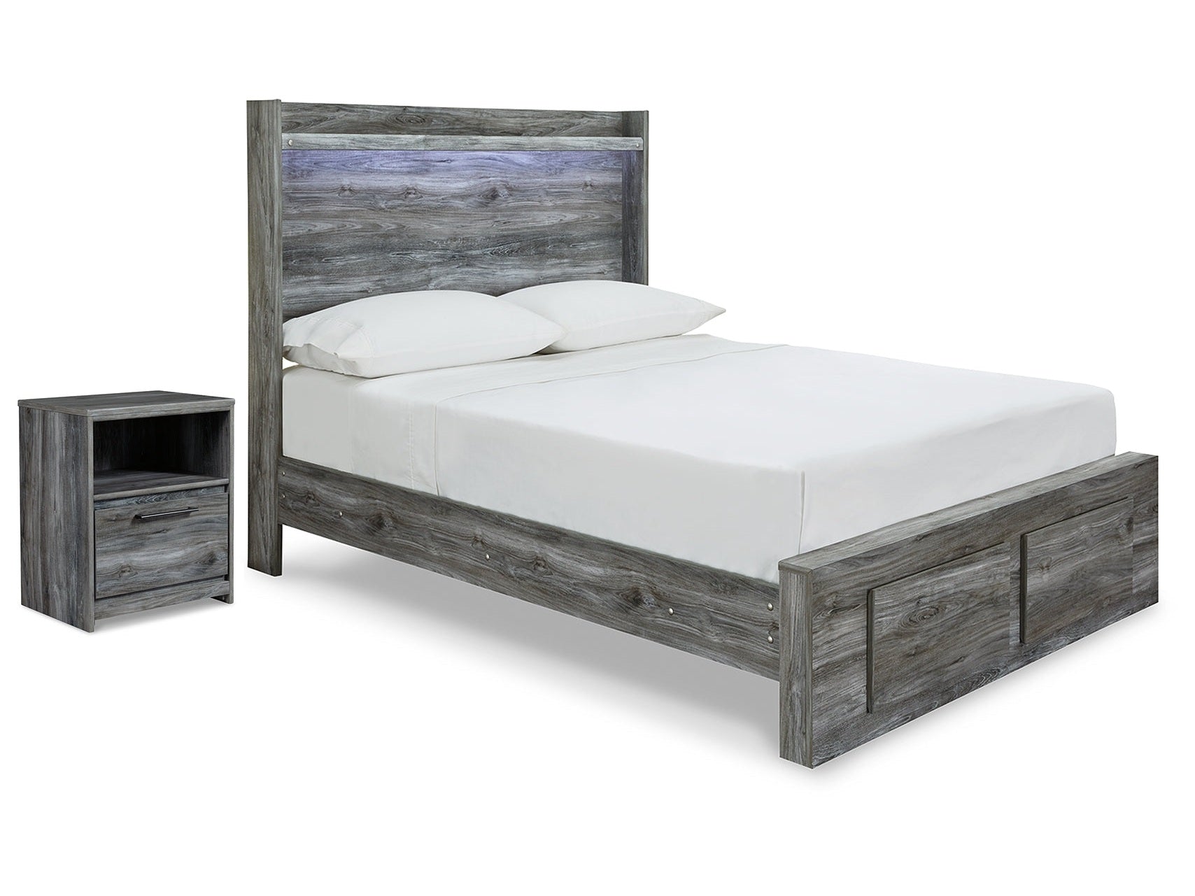 Baystorm Gray Full Panel Storage Bed and Nightstand
