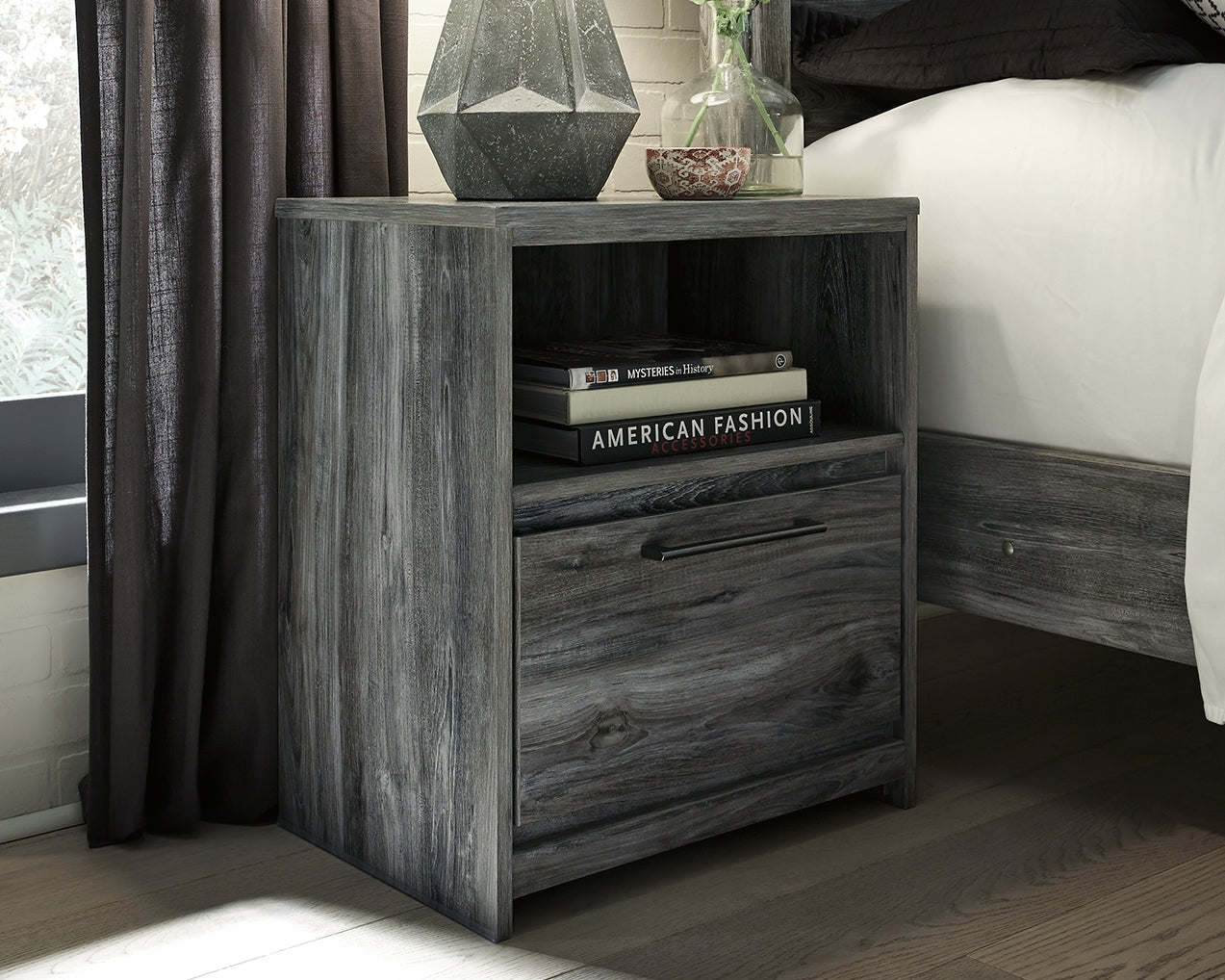 Baystorm Gray Full Panel Storage Bedroom Set with Nightstand