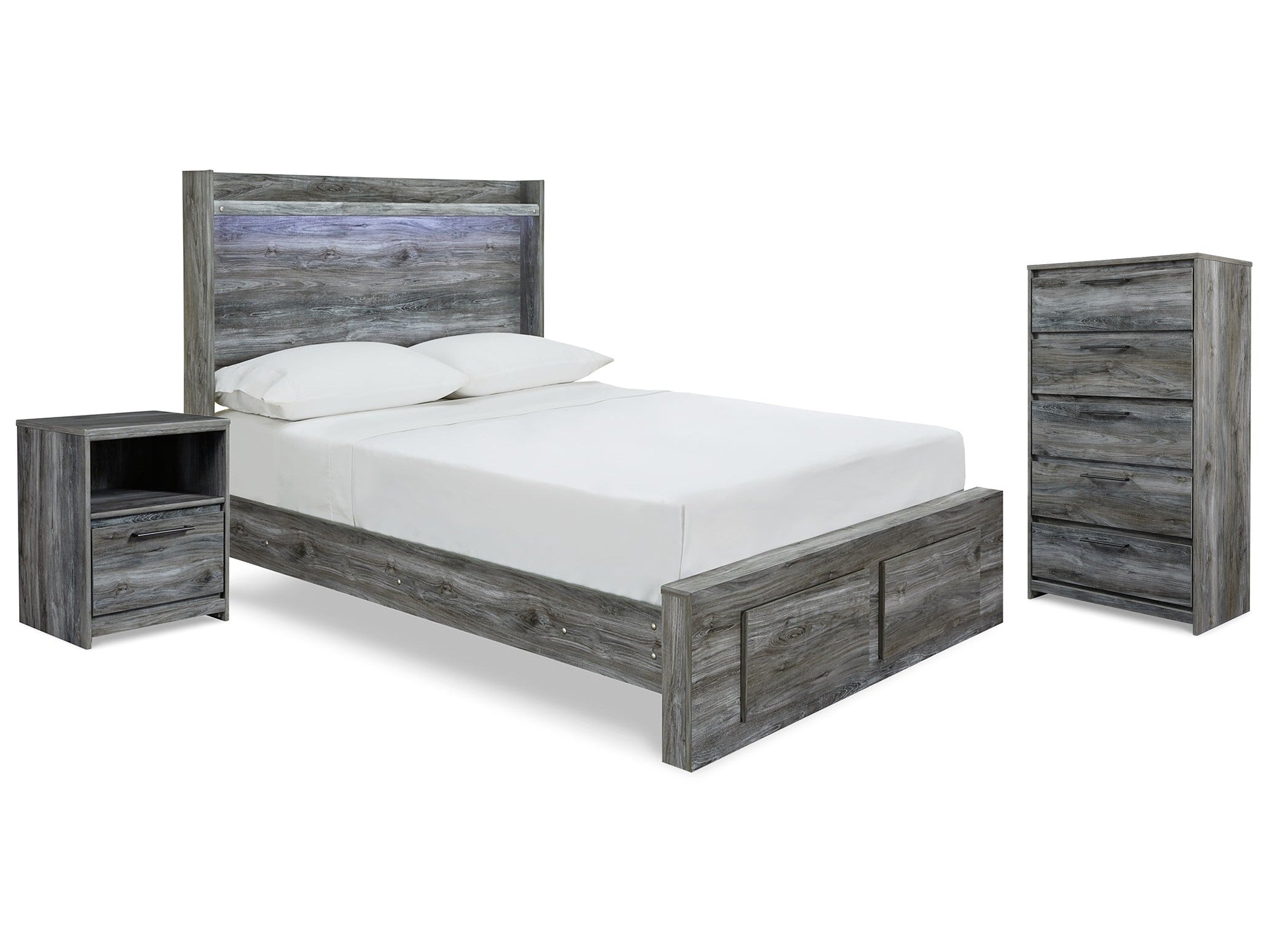 Baystorm Gray Full Storage Bed, Chest and Nightstand