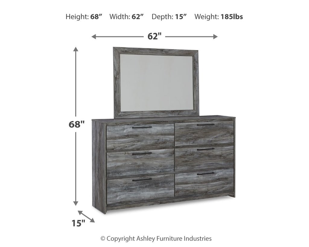 Baystorm King Panel Bed w/Storage & Dresser & Mirror & 2 Nightstands, Gray