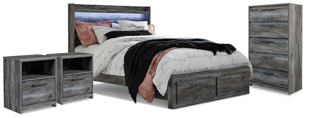 Baystorm Gray King Panel Storage Bed, Chest and 2 Nightstands